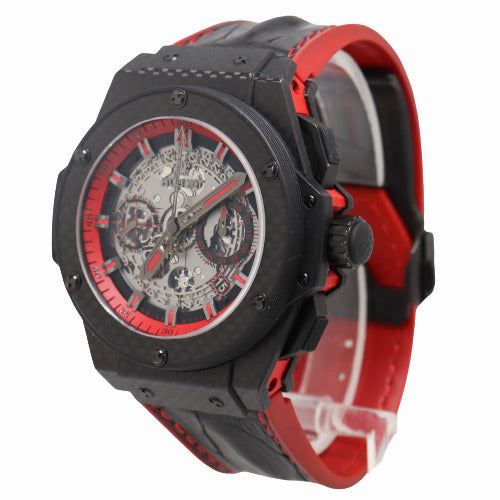 Hublot Men's Big Bang King Power Unico Carbon 48mm Red Skeleton Chronograph Dial Watch Reference# 701.QX.0113.HR - Happy Jewelers Fine Jewelry Lifetime Warranty