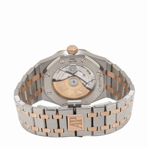 Audemars Piguet Ladies Royal Oak Two Tone Rose Gold and Stainless Steel 37mm White "Grande Tapisserie" Dial Watch Reference# 15450SR.OO.1256SR.01 - Happy Jewelers Fine Jewelry Lifetime Warranty