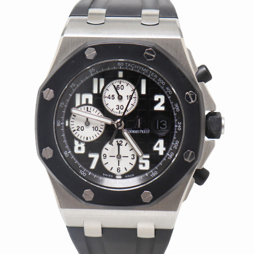 Audemars Piguet Men's Royal Oak Offshore Stainless Steel 42mm Black Chronograph "Mega Tapisserie" Dial Watch Reference# 25940SK.OO.D002CA.03 - Happy Jewelers Fine Jewelry Lifetime Warranty