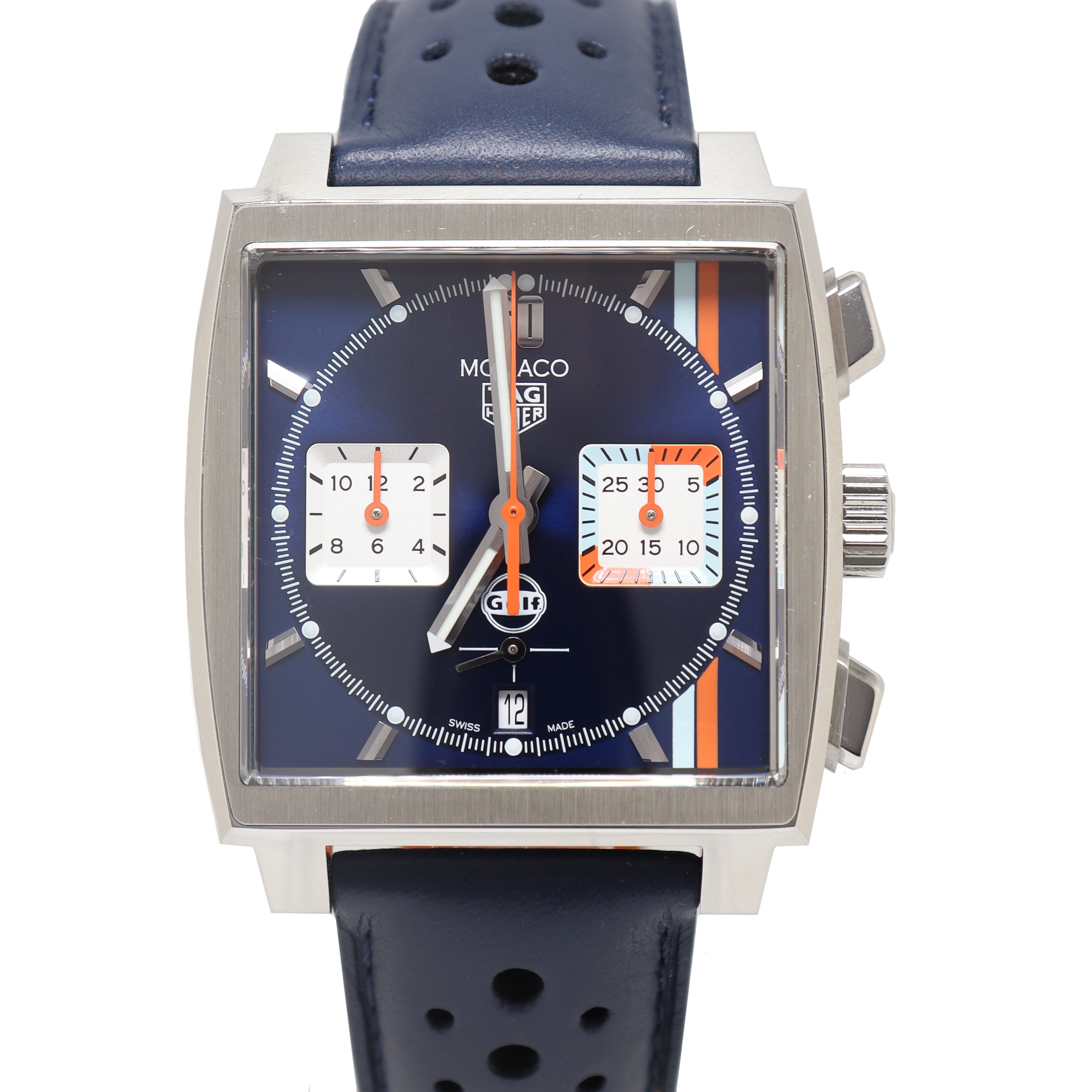 Tag Heuer Monaco X Gulf Stainless Steel 39mm Sunray Brushed Dial Watch Reference# CBL2115.FC6494 - Happy Jewelers Fine Jewelry Lifetime Warranty
