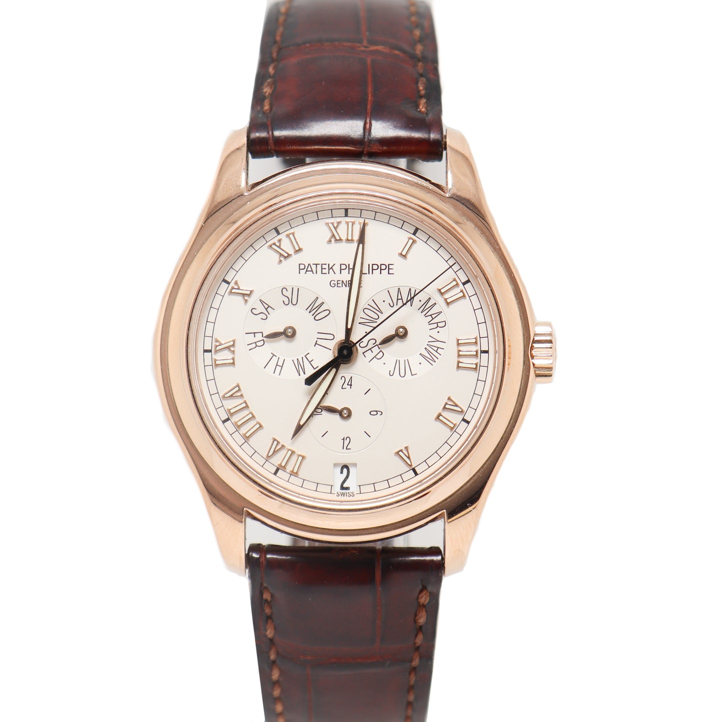 Patek Philippe Philippe Annual Calendar Rose Gold 37mm White Roman Dial Watch Reference# - Happy Jewelers Fine Jewelry Lifetime Warranty