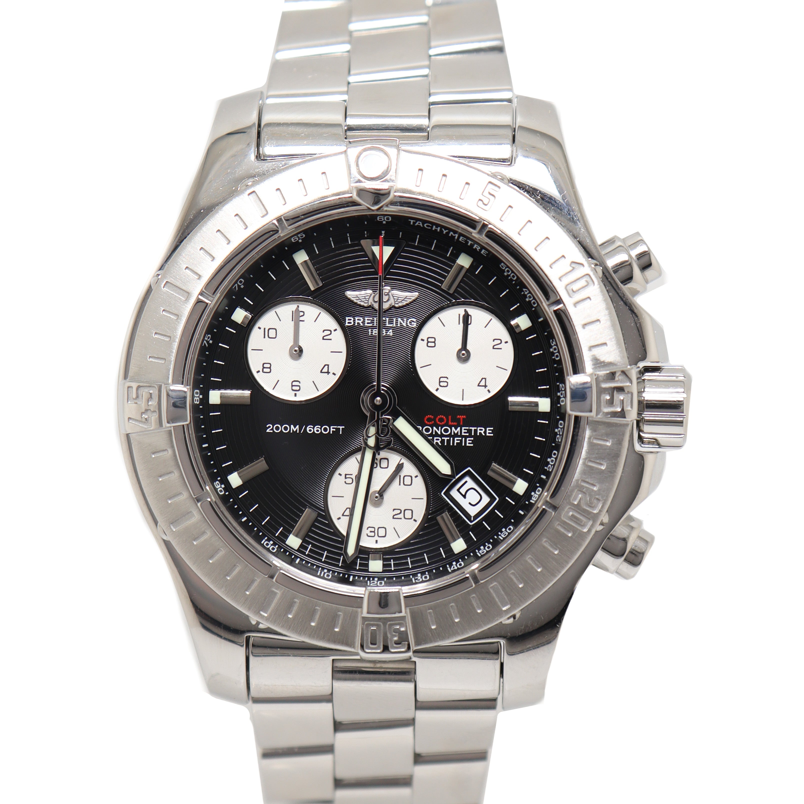Breitling Men's Colt Stainless Steel 40mm Black Chronograph Dial Watch Reference# A73380 - Happy Jewelers Fine Jewelry Lifetime Warranty