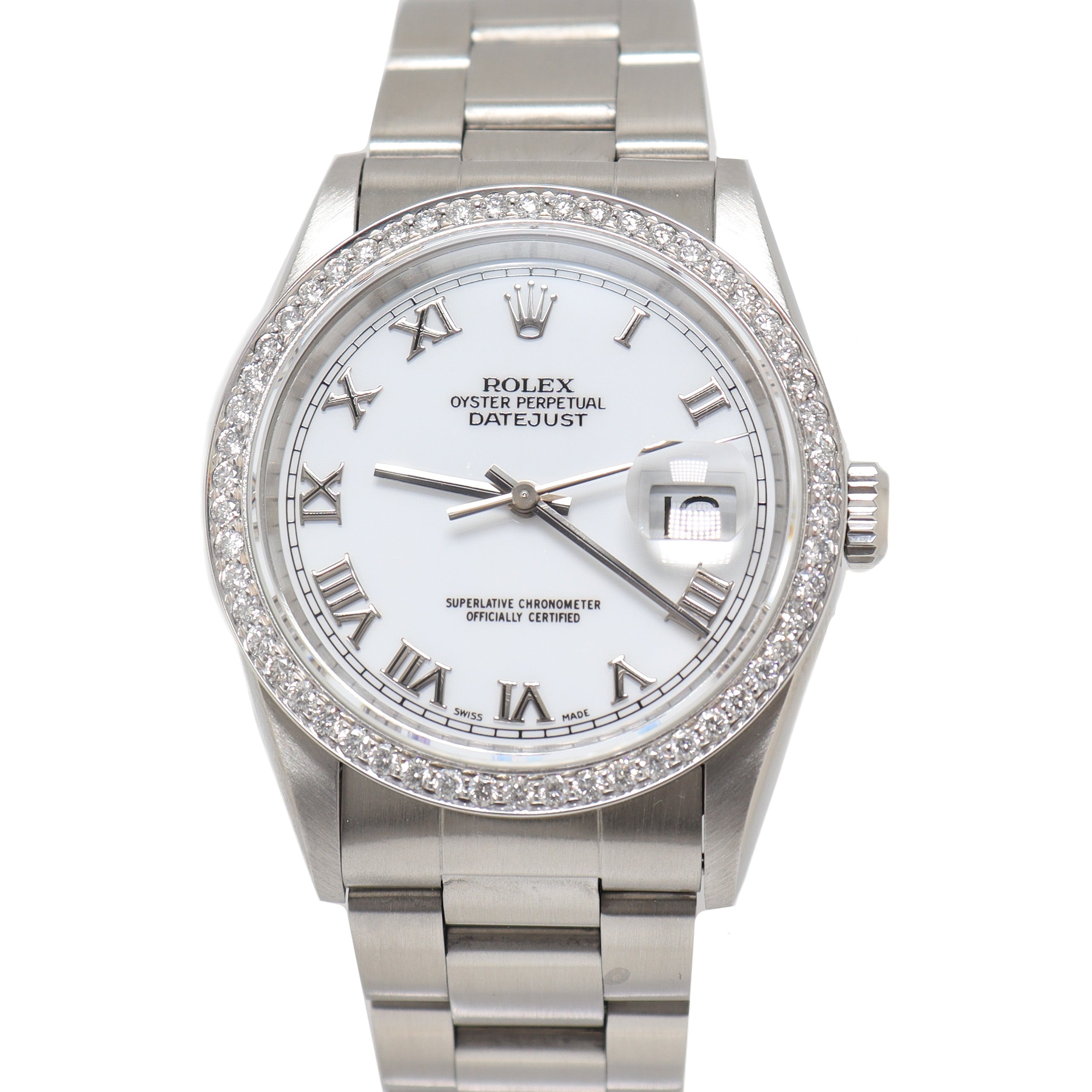 Rolex Mens Datejust Stainless Steel 36mm White Roman Dial Watch Reference# 16200 - Happy Jewelers Fine Jewelry Lifetime Warranty