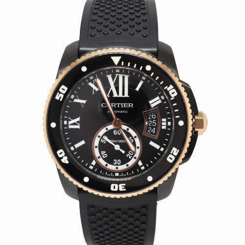Cartier Men's Calibre Black ADLC Coated Stainless Steel 42mm Black Roman Dial Watch Reference# W2CA0004 - Happy Jewelers Fine Jewelry Lifetime Warranty