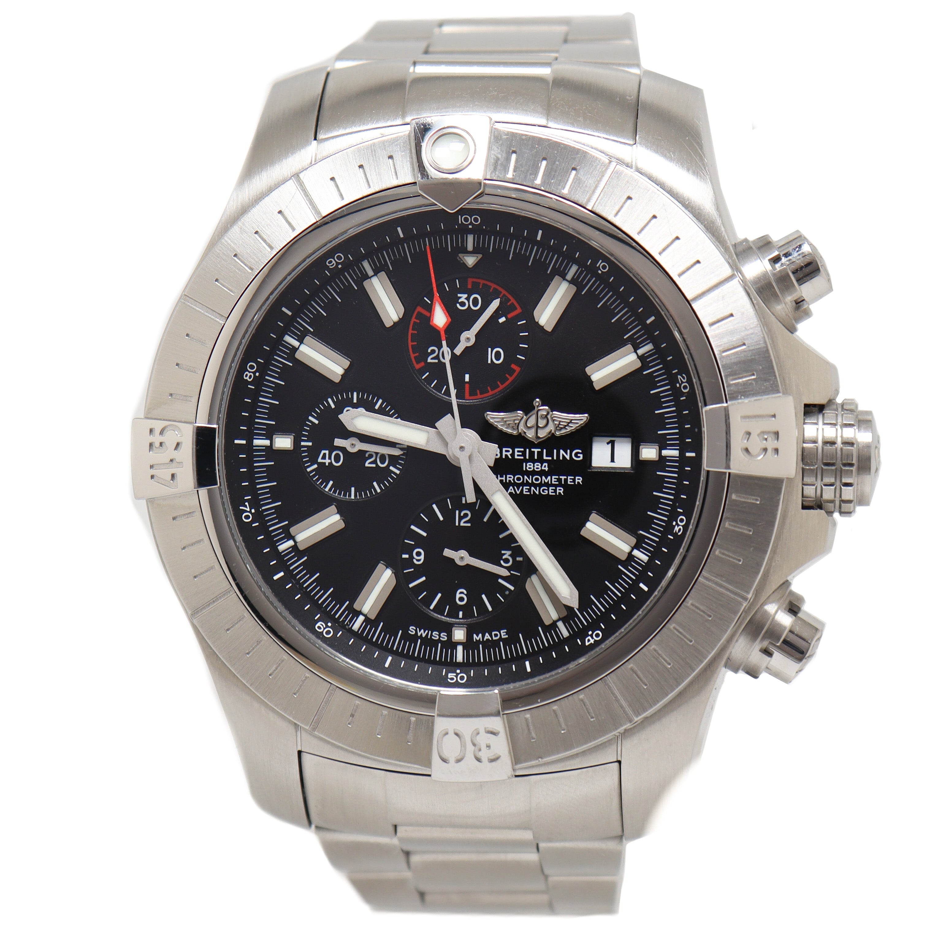 Breitling Mens Super Avenger 48mm Black Chronograph Dial Watch Reference# A13375 - Happy Jewelers Fine Jewelry Lifetime Warranty