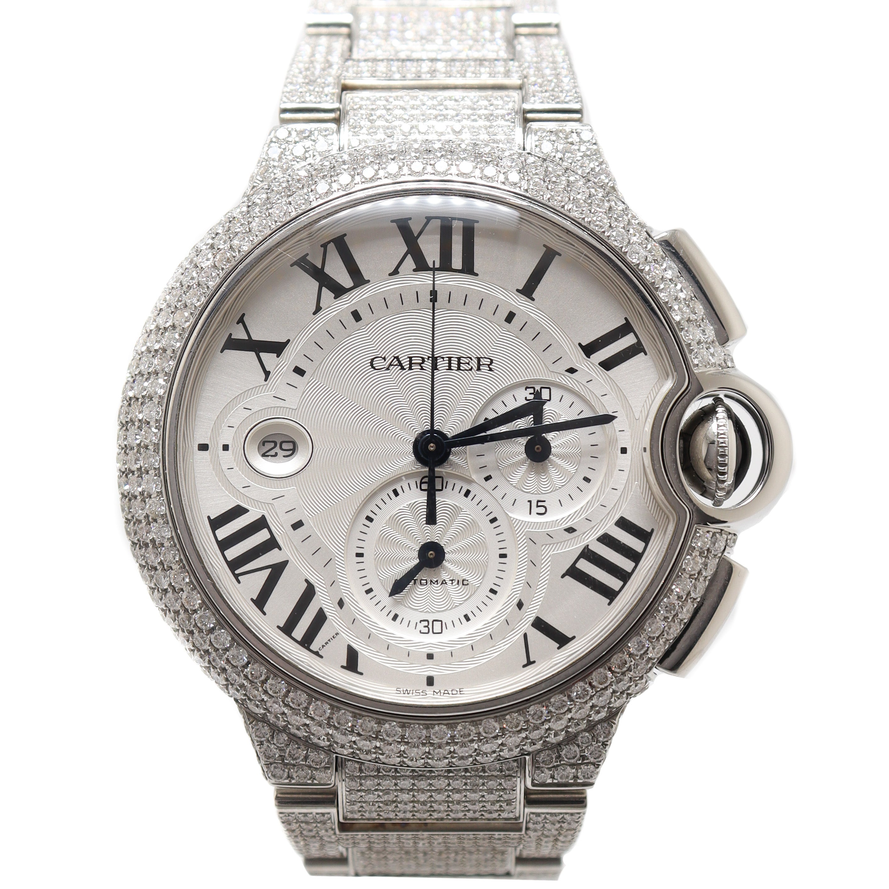 Carter Men's Ballon Blue Stainless Steel 47mm Silver Roman Chronograph Dial Watch Reference# W6920002 - Happy Jewelers Fine Jewelry Lifetime Warranty