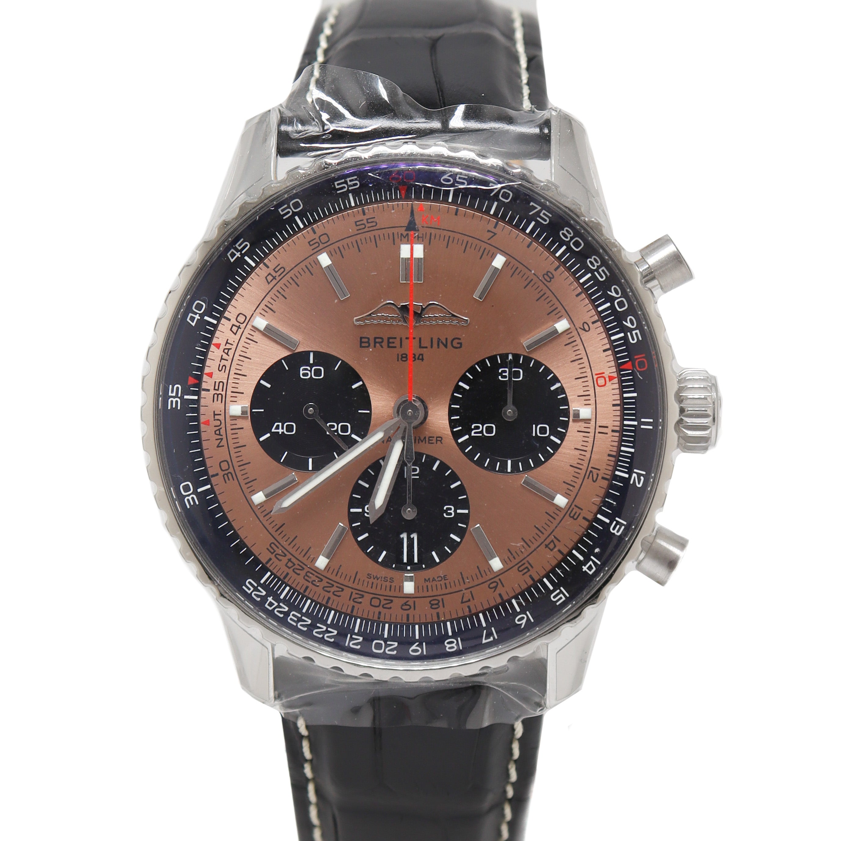 Breitling Mens Navitimer B01 Stainless Steel Copper Colored Chronograph Dial Watch Reference# AB0138241K1P1 - Happy Jewelers Fine Jewelry Lifetime Warranty