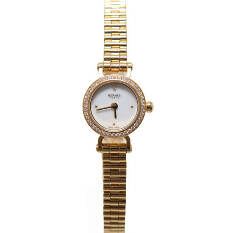 Hermes Ladies Faubourg Yellow Gold 16mm White Dial Watch Reference