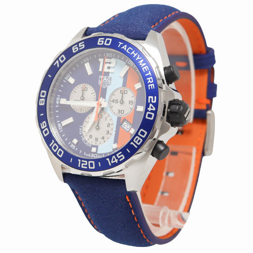 Tag Heuer Mens Formula 1 Gulf Special Edition Stainless Steel 43mm Blue Chronograph Dial Watch Reference# CAZ101N.FC8243 - Happy Jewelers Fine Jewelry Lifetime Warranty