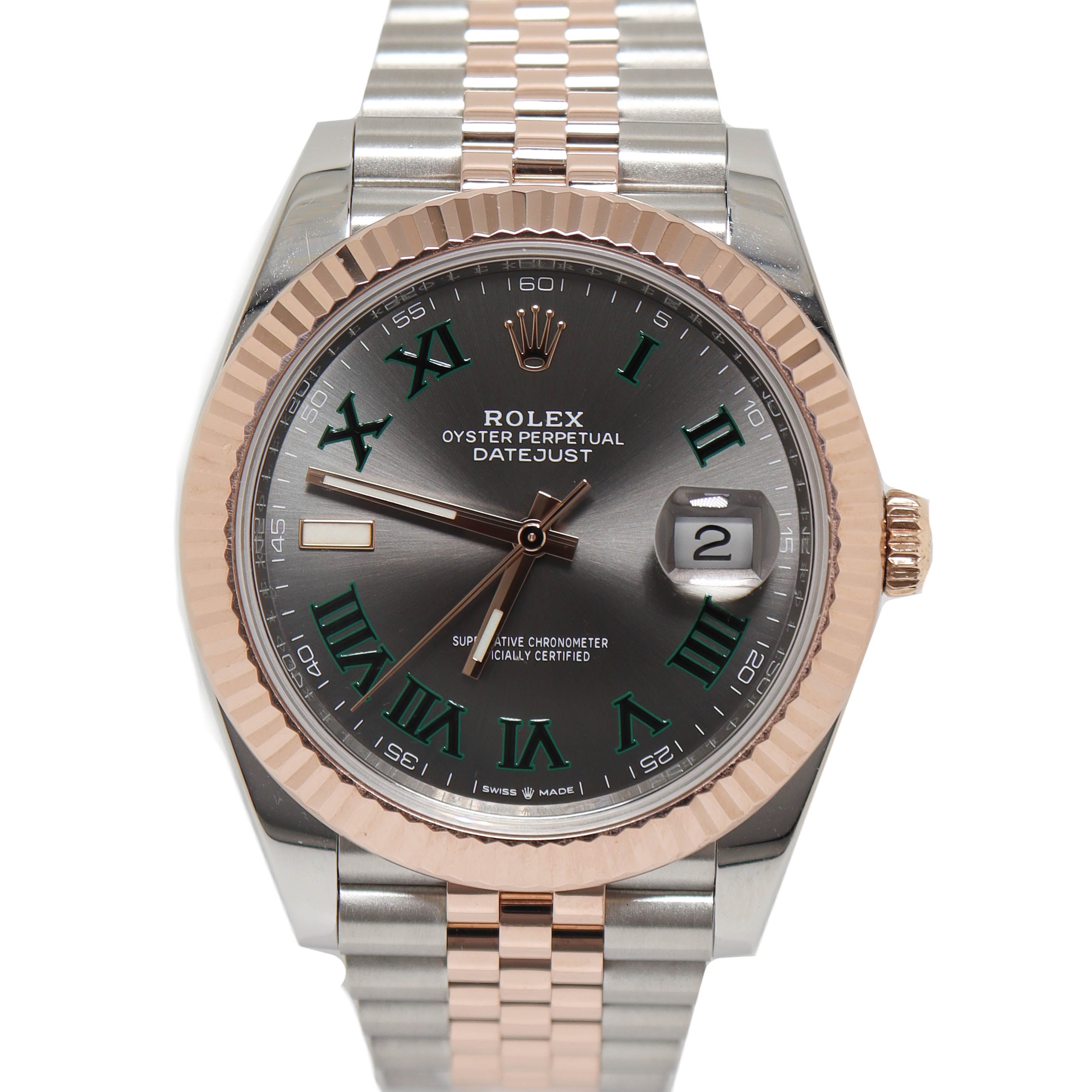 Rolex Mens Datejust Everose & Stainless Steel Wimbledon Dial Watch Reference# 126331 - Happy Jewelers Fine Jewelry Lifetime Warranty