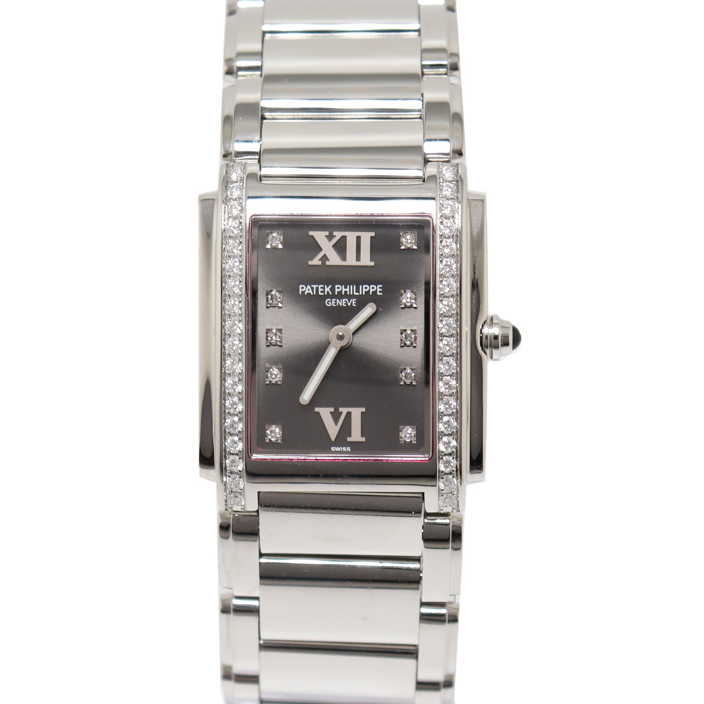Patek Philippe Ladies Twenty~4 Stainless Steel Eternal Gray Diamond Dial Watch Reference# 4910/10A-010 - Happy Jewelers Fine Jewelry Lifetime Warranty
