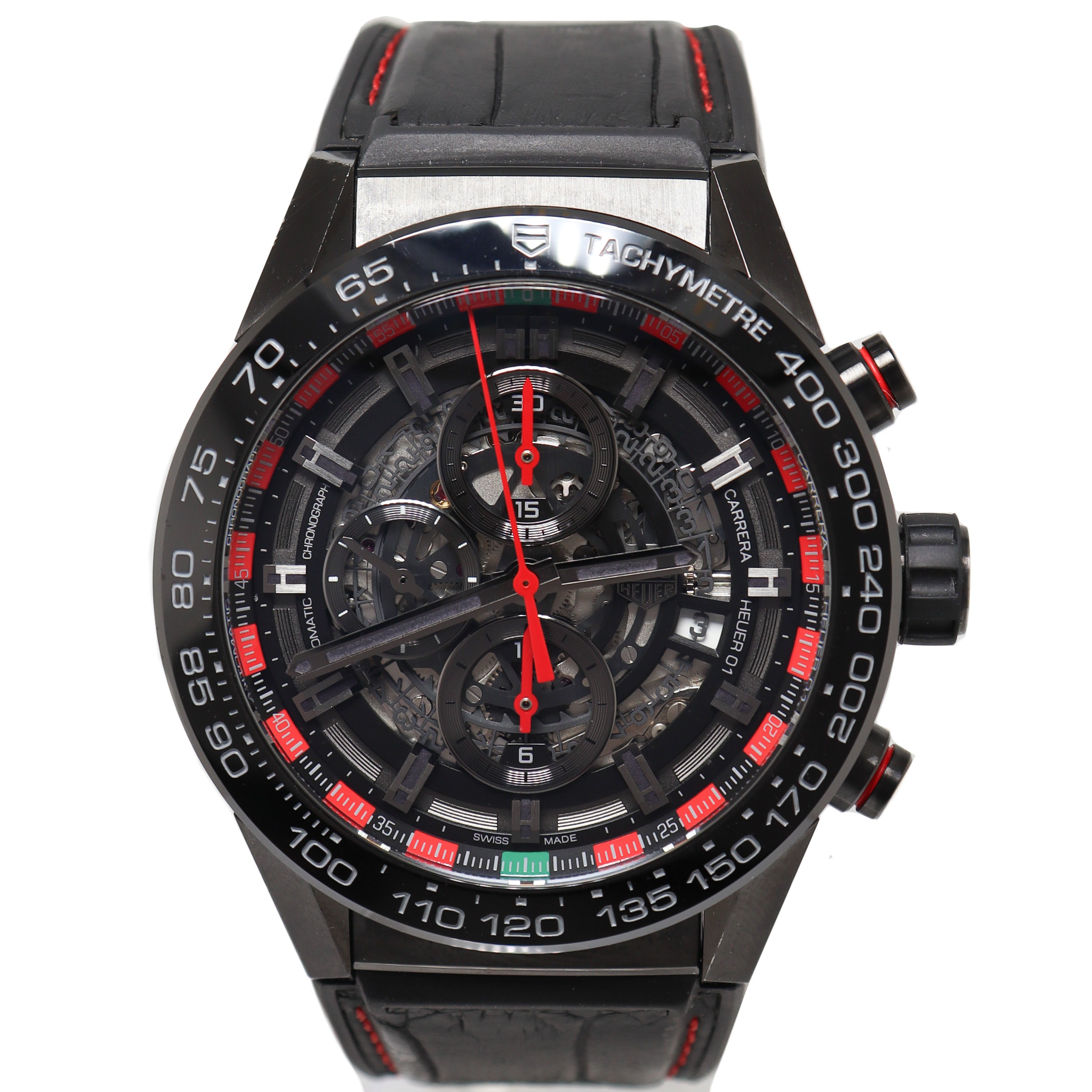 Tag Heuer Mens Carrera Black Stainless Steel 45mm Skeleton Dial Watch Reference# CAR2A1G.FC6400 - Happy Jewelers Fine Jewelry Lifetime Warranty