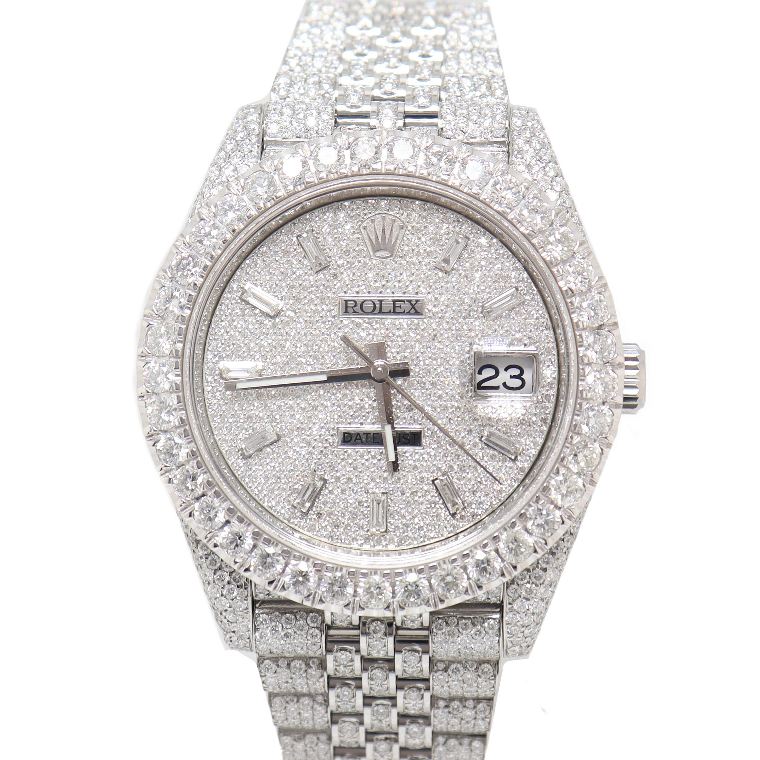 Rolex Mens Datejust Iced Out Stainless Steel 41mm Custom Pave Diamond Dial Watch Reference# 126300 - Happy Jewelers Fine Jewelry Lifetime Warranty