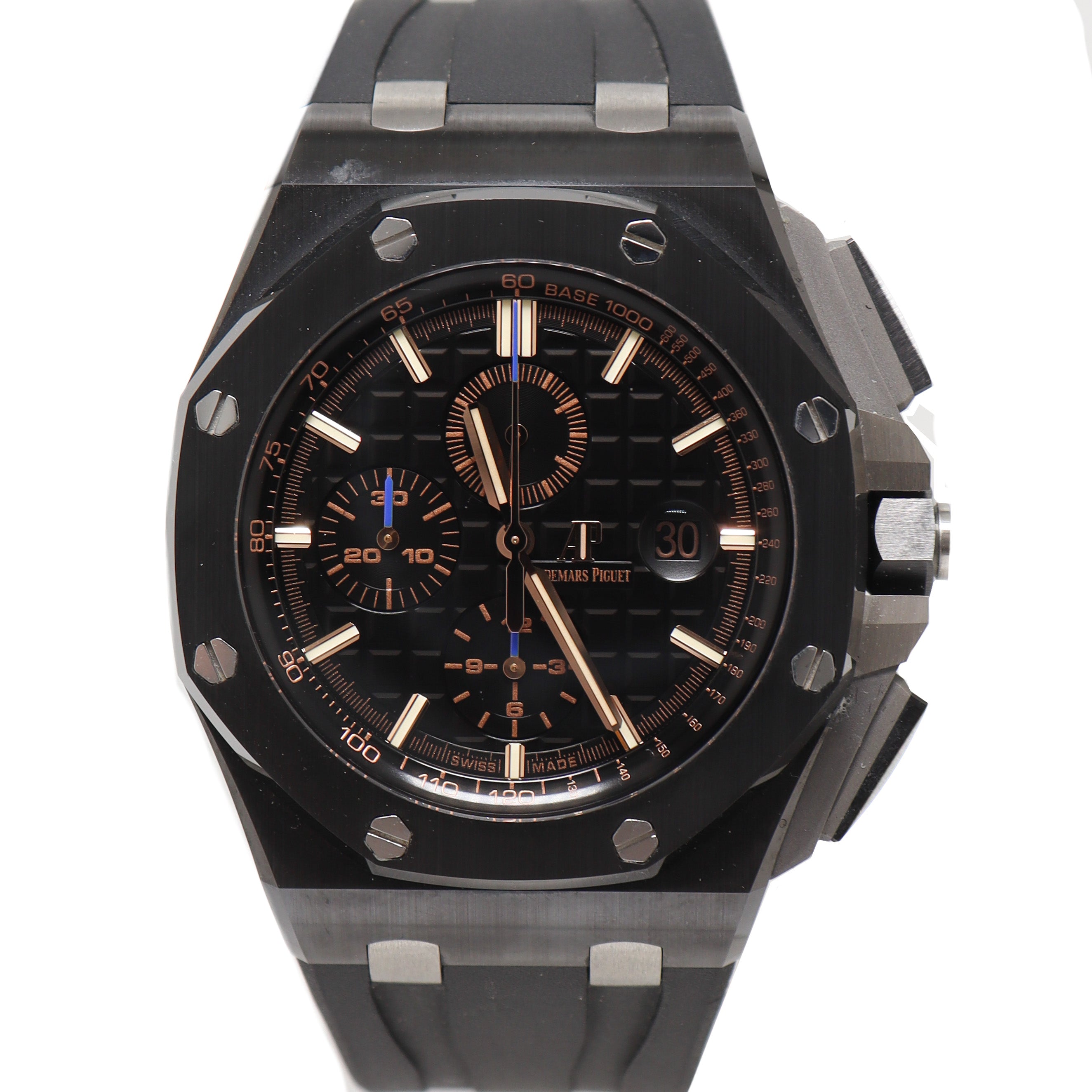 Audemar's Piguet Mens Royal Oak Offshore Black Ceramic 44mm Black Mega Tapisserie Dial Watch Reference# 26405CE.OO.A002CA.02 - Happy Jewelers Fine Jewelry Lifetime Warranty