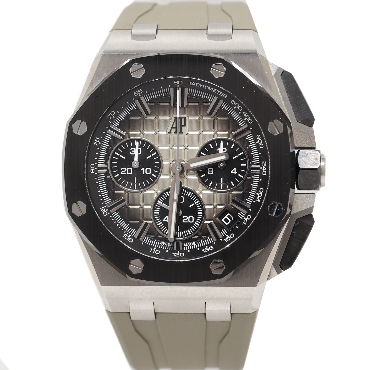 Audemars Piguet Mens Royal Oak Offshore Stainless Steel 43mm Smoked Light Brown Mega Tapisserie Dial Watch Reference# 26420SO.OO.A600CA.01 - Happy Jewelers Fine Jewelry Lifetime Warranty