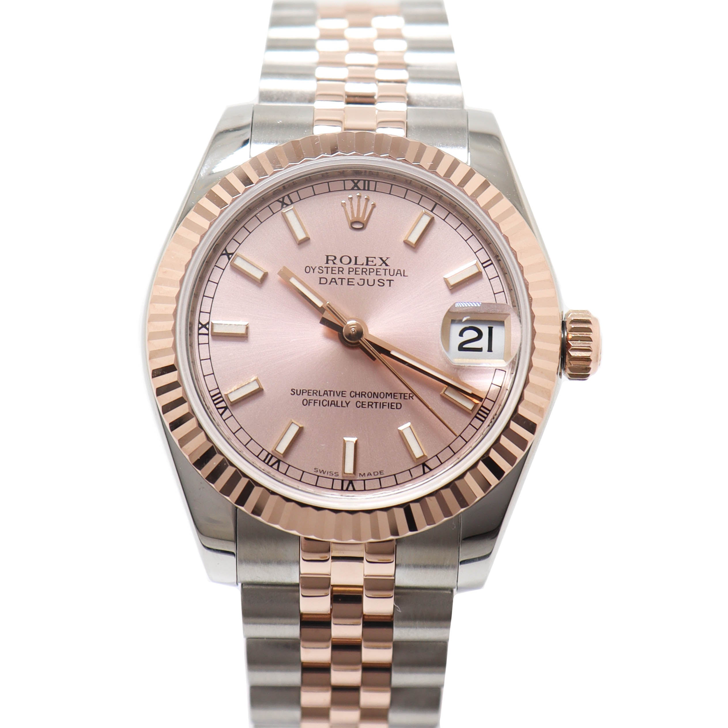 Rolex Ladies Datejust Everose & Stainless Steel 31mm Pink Stick Dial Watch Reference# 178271 - Happy Jewelers Fine Jewelry Lifetime Warranty