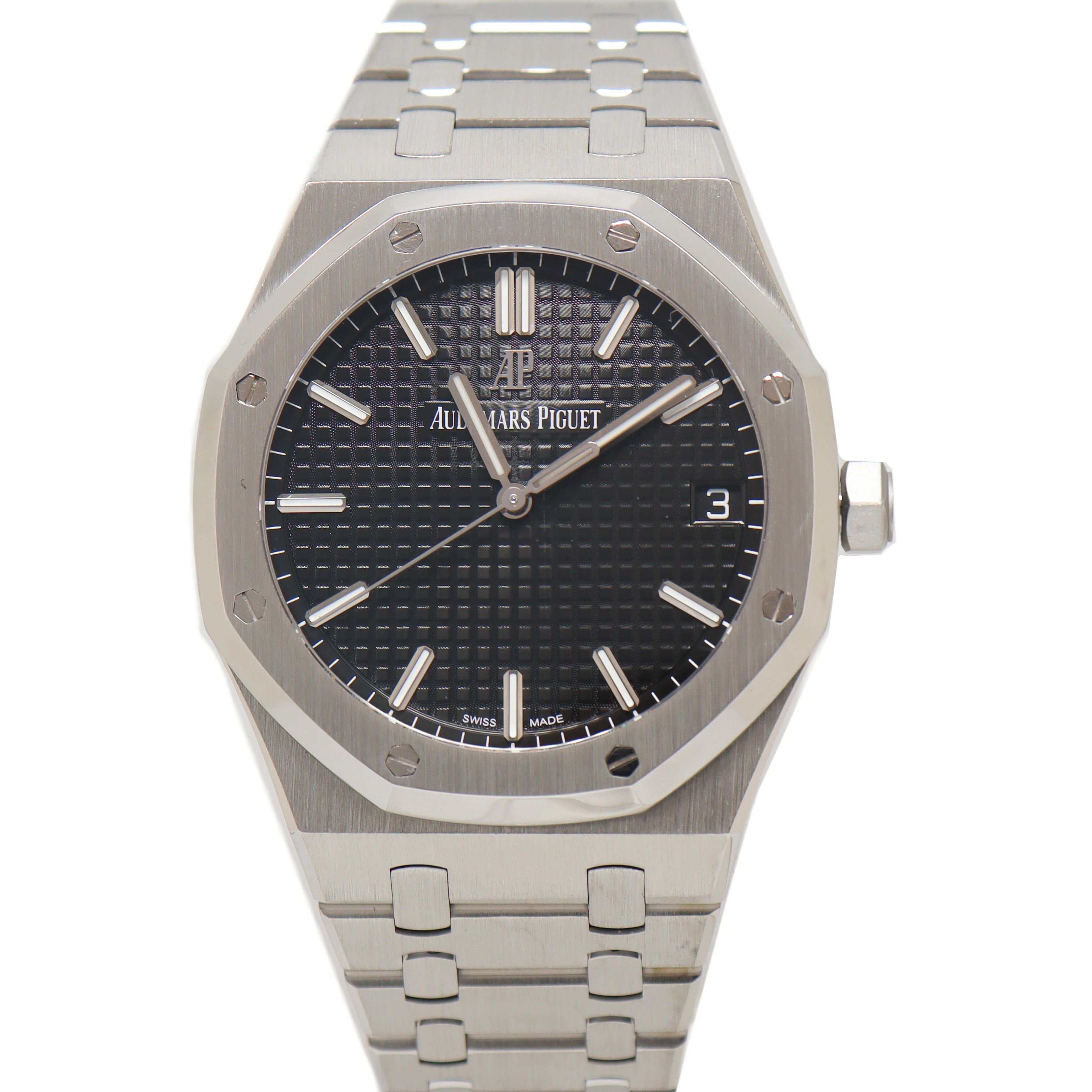 Audemars Piguet Mens Stainless Steel 41mm Black Grande Tapisserie Dial Watch Reference# 15500ST.OO.1220ST.03 - Happy Jewelers Fine Jewelry Lifetime Warranty