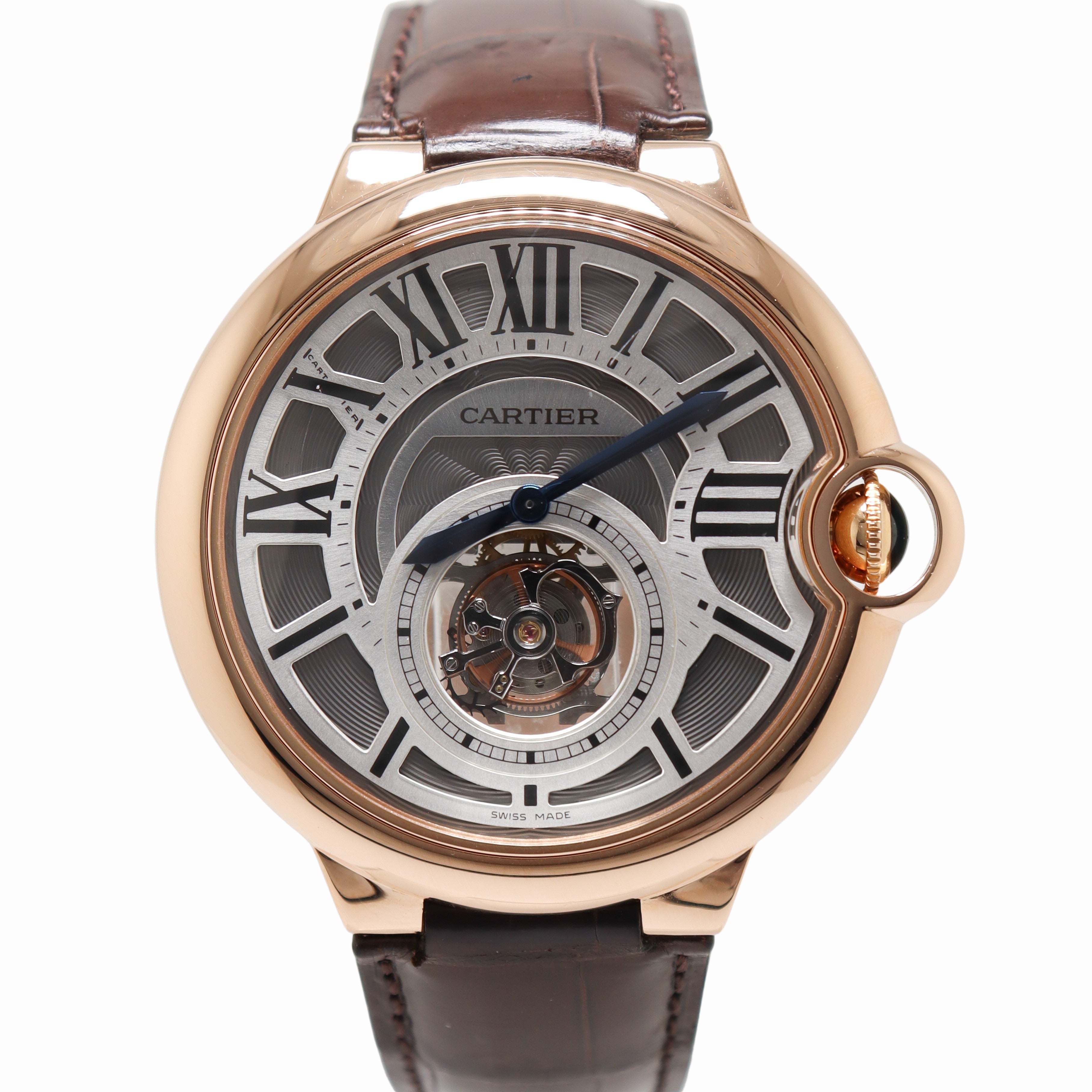 Cartier Ballon Bleu Flying Tourbillon 46mm Rose Gold Slate-Colored Galvanic Guilloche Dial Watch Reference# W6920001 - Happy Jewelers Fine Jewelry Lifetime Warranty