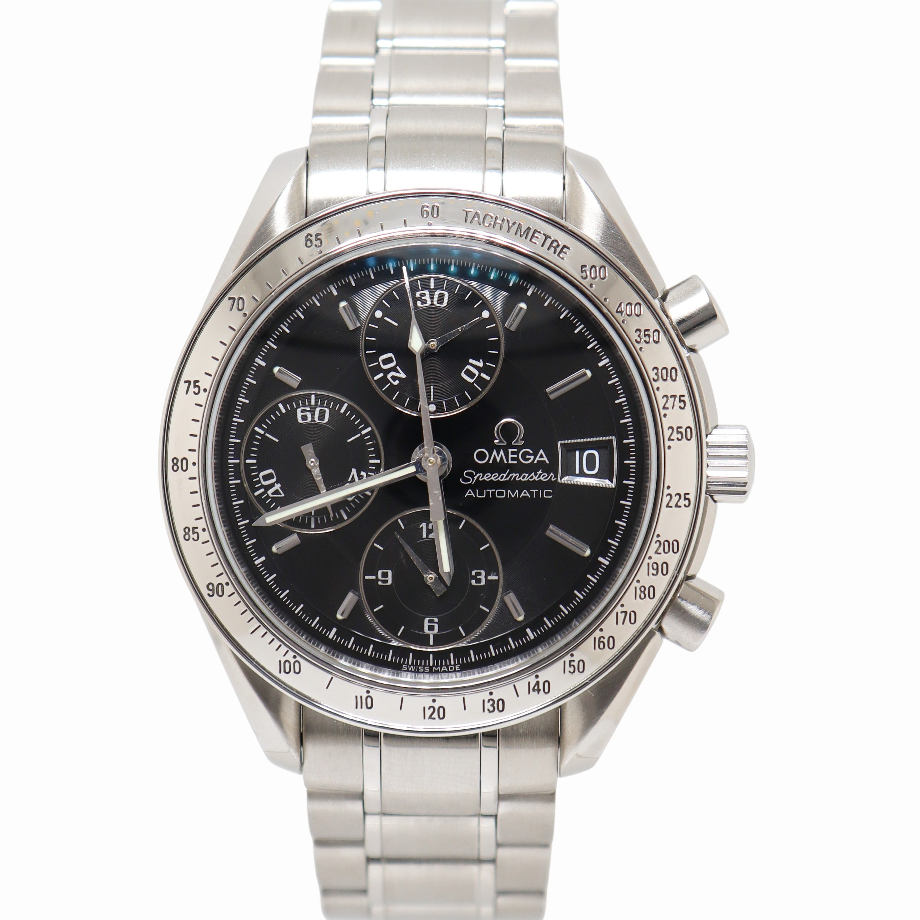 Omega Speedmaster Date 40mm Stainless Steel Black Chronograph Dial Watch Reference# 3210.50.00 - Happy Jewelers Fine Jewelry Lifetime Warranty