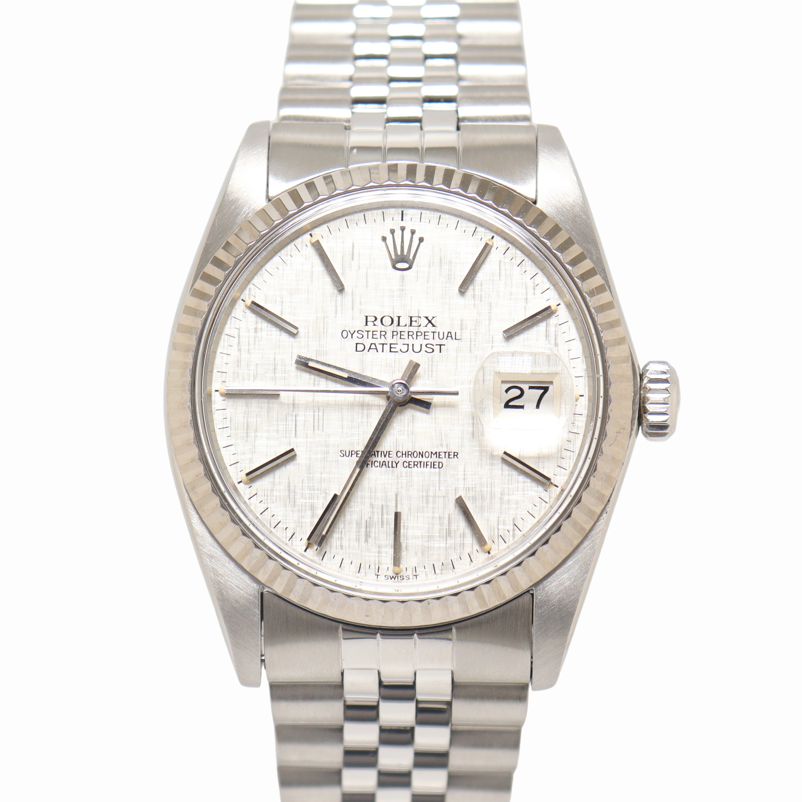 Rolex Datejust 36mm Stainless Steel Linen Stick Dial Watch