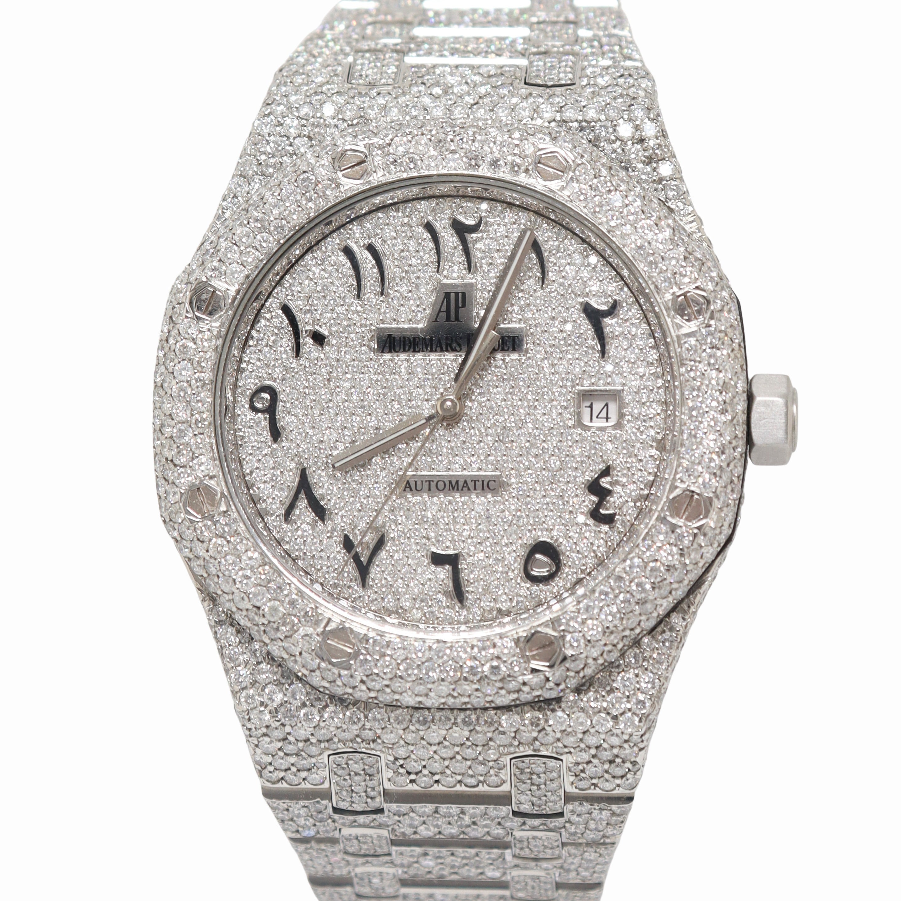 Audemars Piguet Royal Oak 41mm ICED OUT Stainless Steel Pave Diamond Dial Watch - Happy Jewelers Fine Jewelry Lifetime Warranty