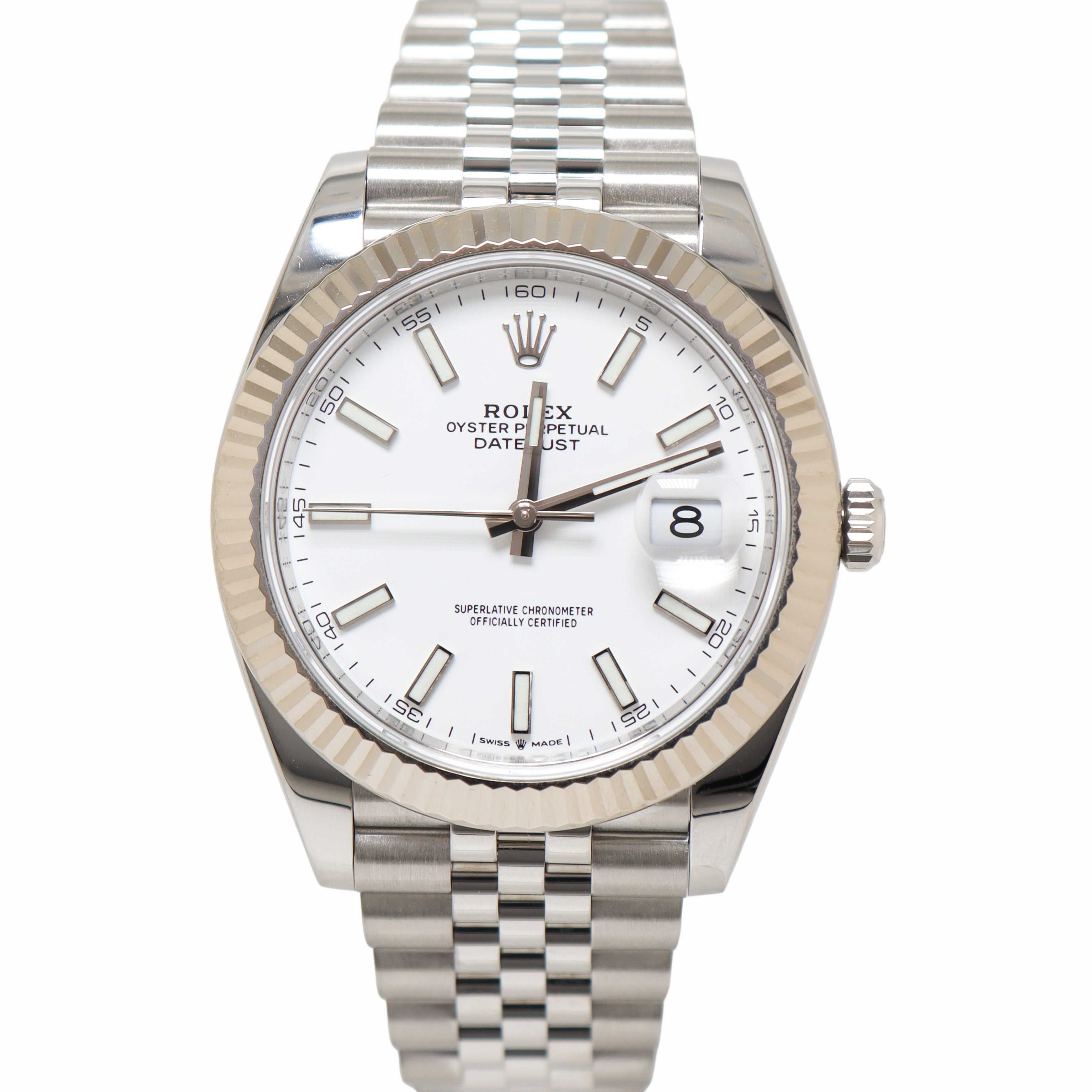Rolex Datejust 41mm Stainless Steel White Stick Dial Watch Reference# 126334 - Happy Jewelers Fine Jewelry Lifetime Warranty