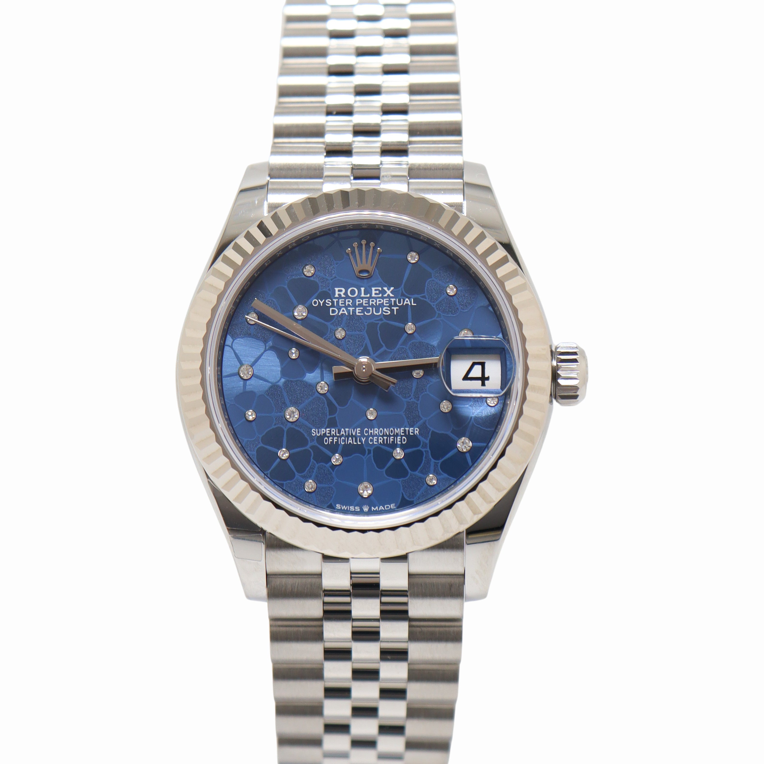 Rolex Datejust 31mm Stainless Steel Blue Flower Diamond Dial Watch
