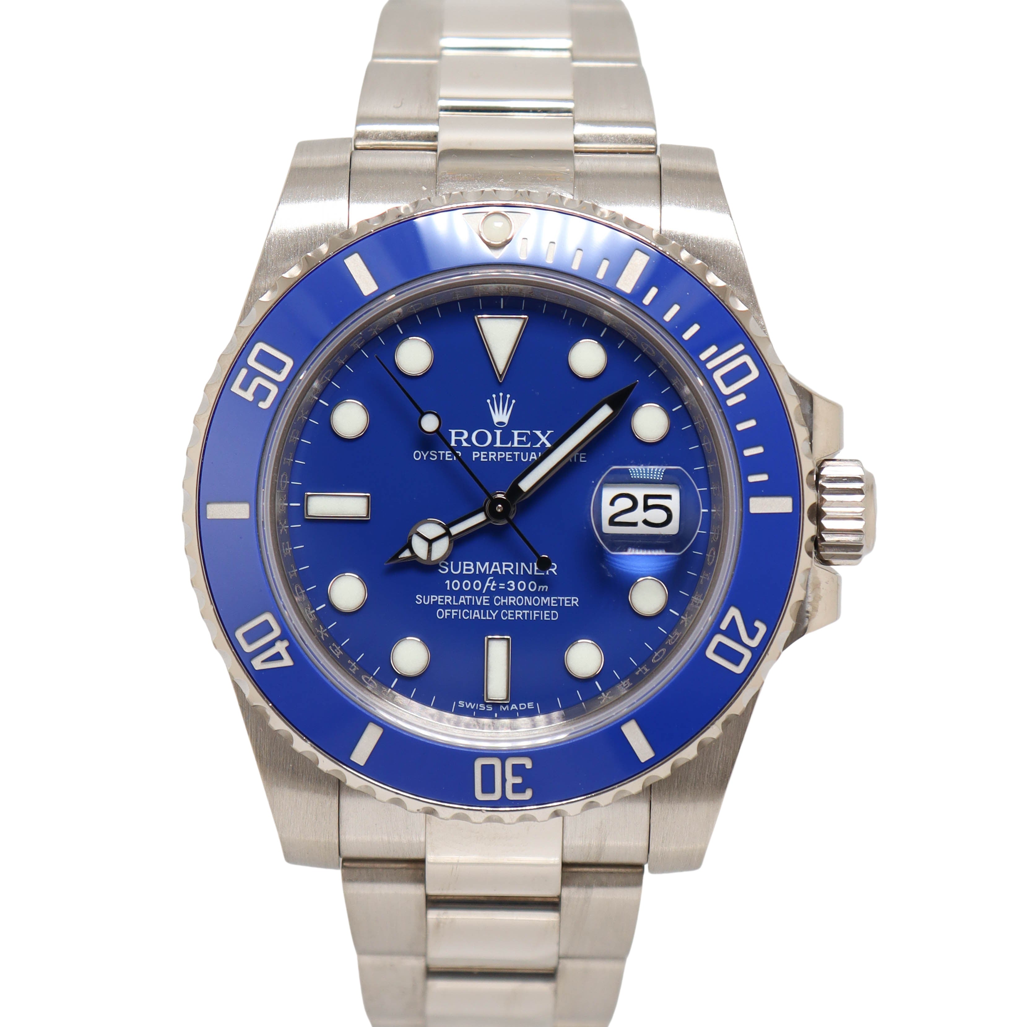 Rolex Submariner "Smurf" White Gold 40mm Blue Dot Dial Watch Reference# 116619 - Happy Jewelers Fine Jewelry Lifetime Warranty