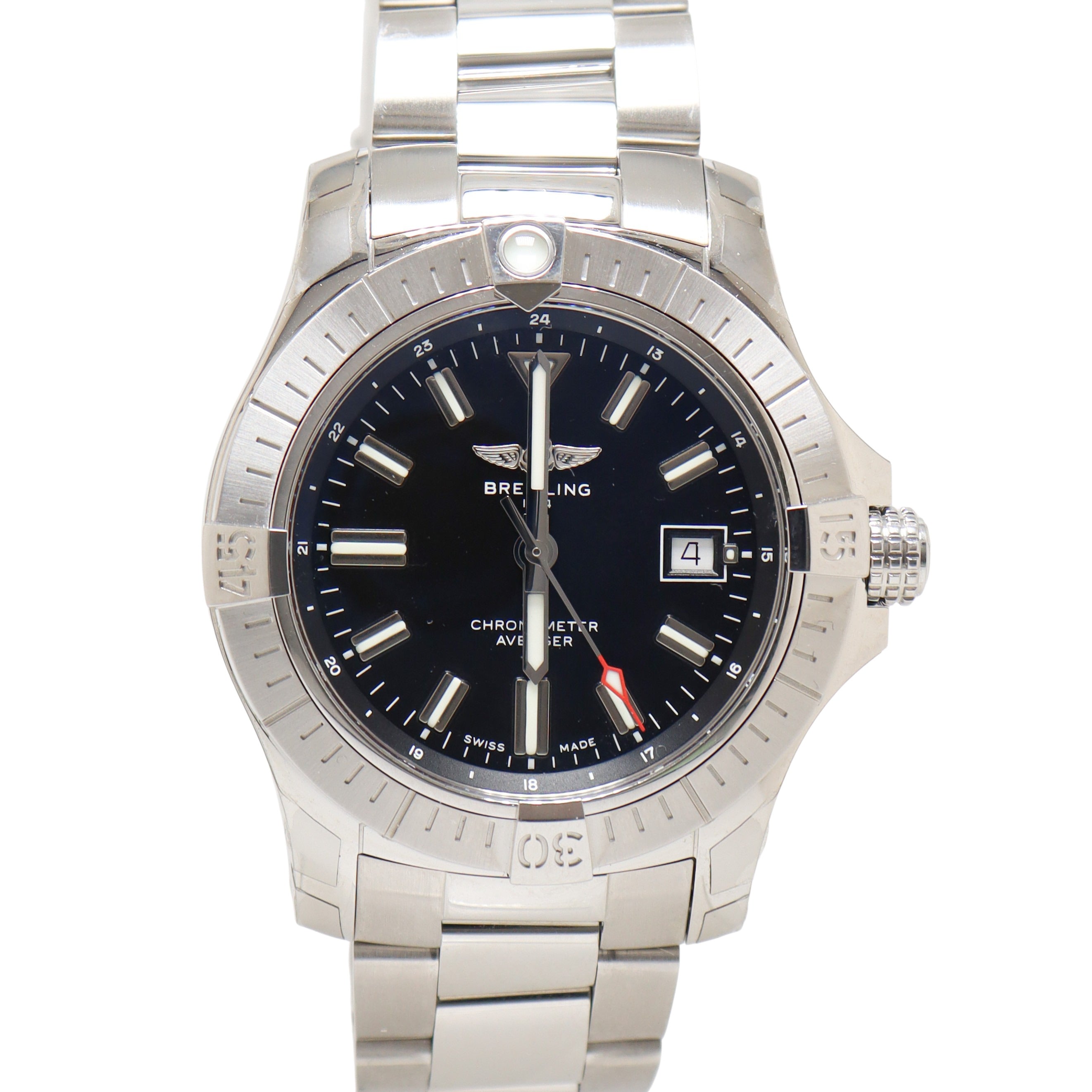 Breitling Avenger Stainless Steel 43mm Black Stick Dial Watch Reference# A17318 - Happy Jewelers Fine Jewelry Lifetime Warranty