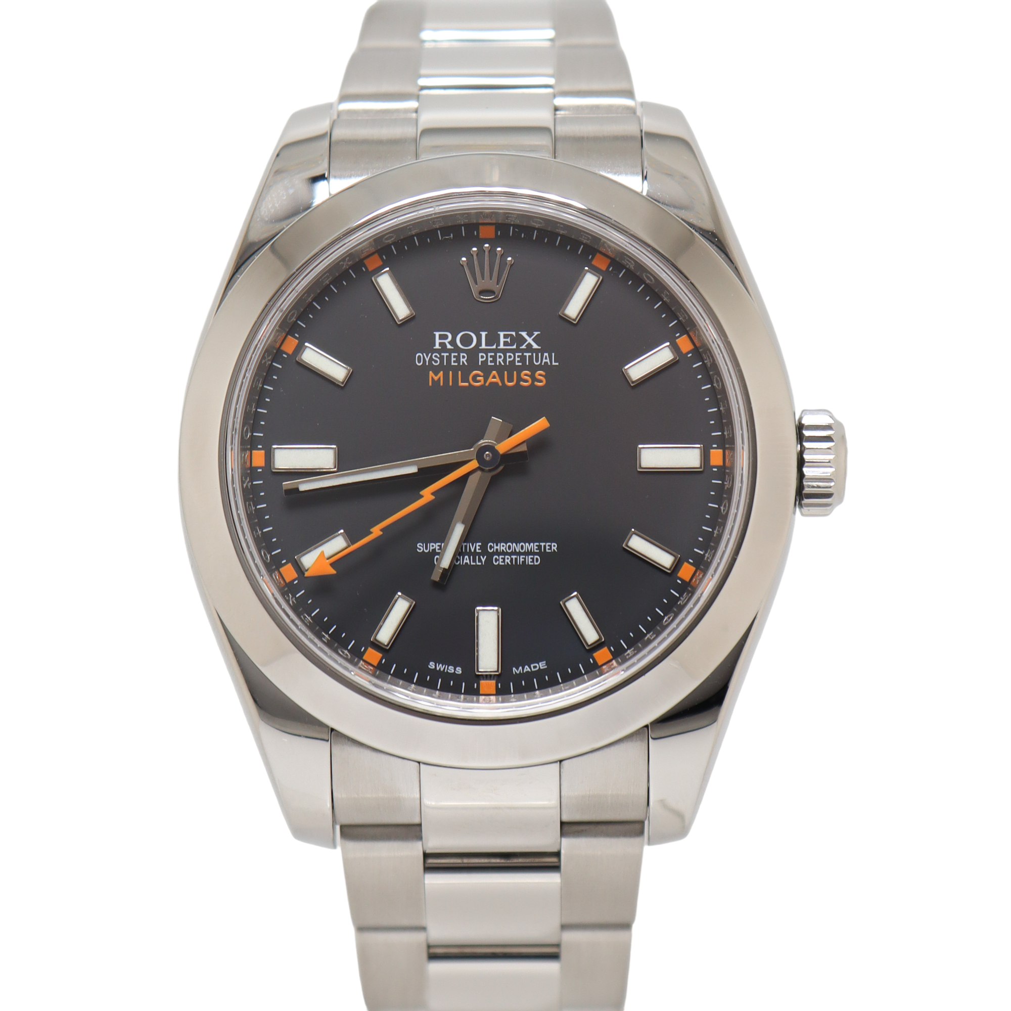 Rolex Milgauss Stainless Steel 40mm Dark Grey Stick Dial Watch Reference #: 116400GV - Happy Jewelers Fine Jewelry Lifetime Warranty