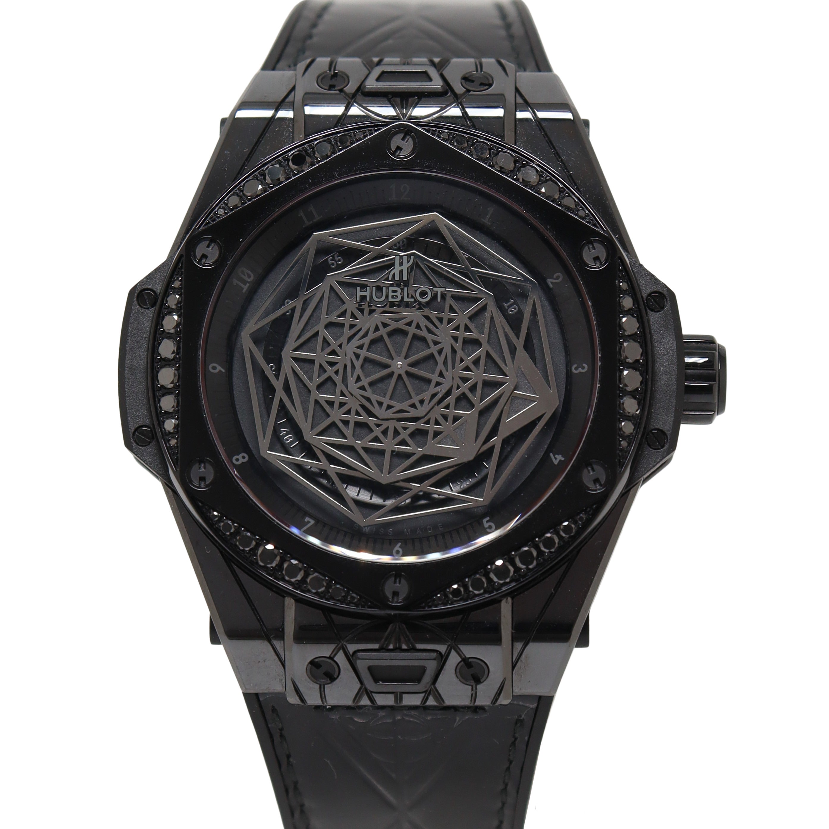 Hublot Big Bang Sang Bleu Black Ceramic 39mm Black Hexagonal Dial Watch Reference# 465.CS.1114.VR.1200.MXM18 - Happy Jewelers Fine Jewelry Lifetime Warranty