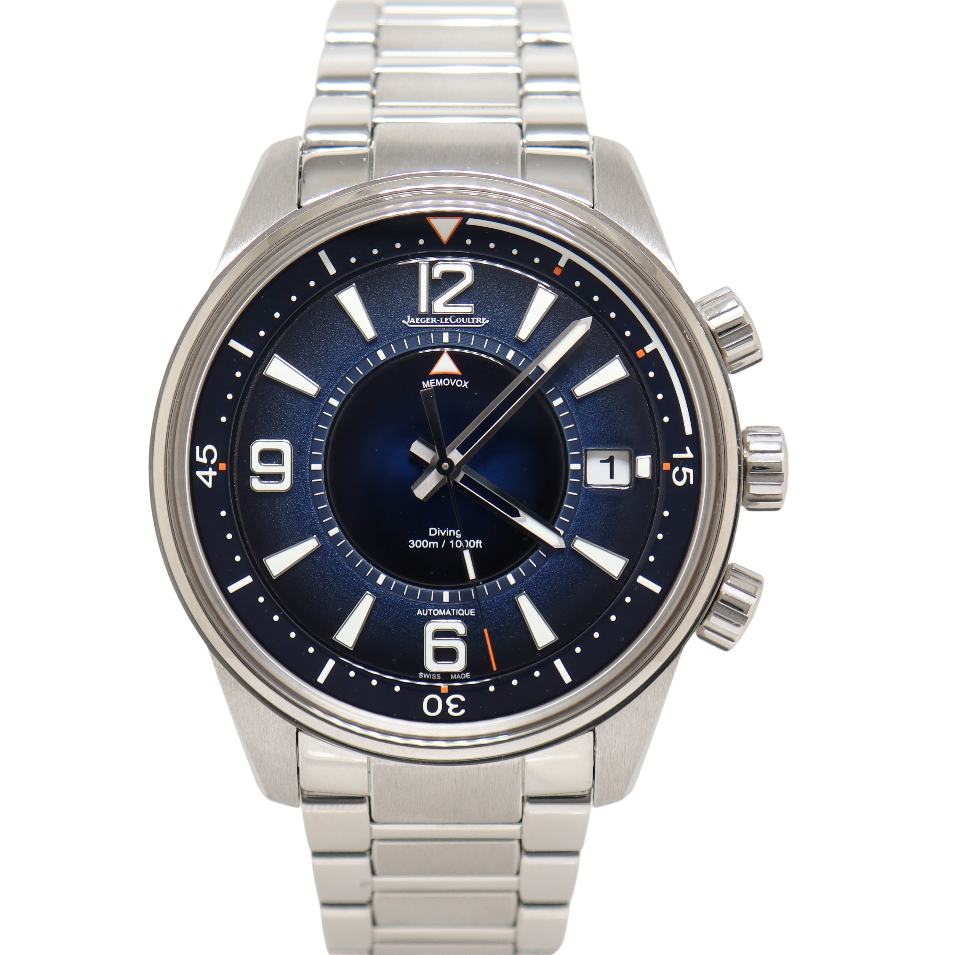 Jaeger-LeCoultre Stainless Steel 42mm Blue Stick & Roman Dial Watch Reference# Q9038180 - Happy Jewelers Fine Jewelry Lifetime Warranty