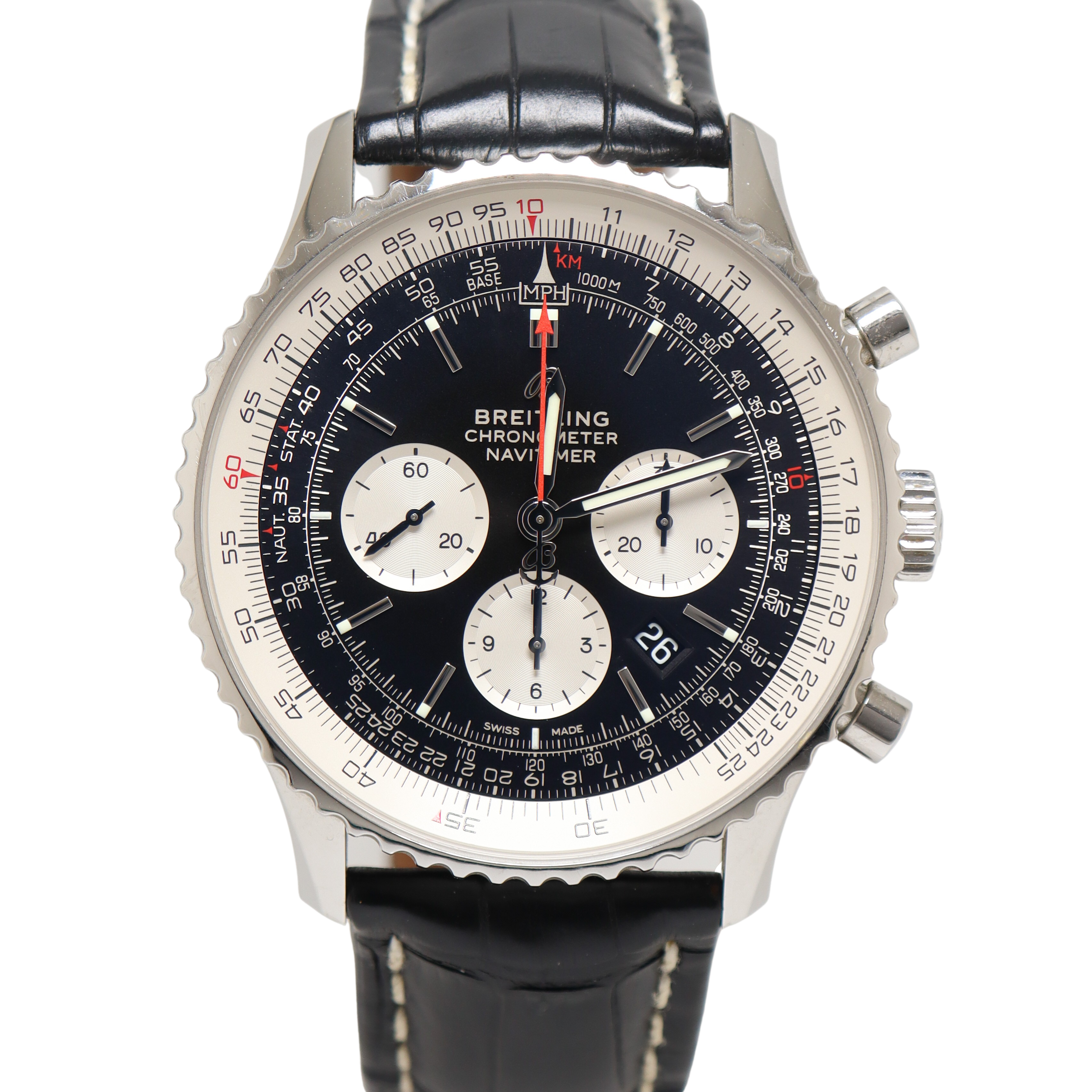 Breitling Navitimer Stainless Steel 45mm Black Chronograph Dial Watch Reference#: AB0138211B1P1 - Happy Jewelers Fine Jewelry Lifetime Warranty