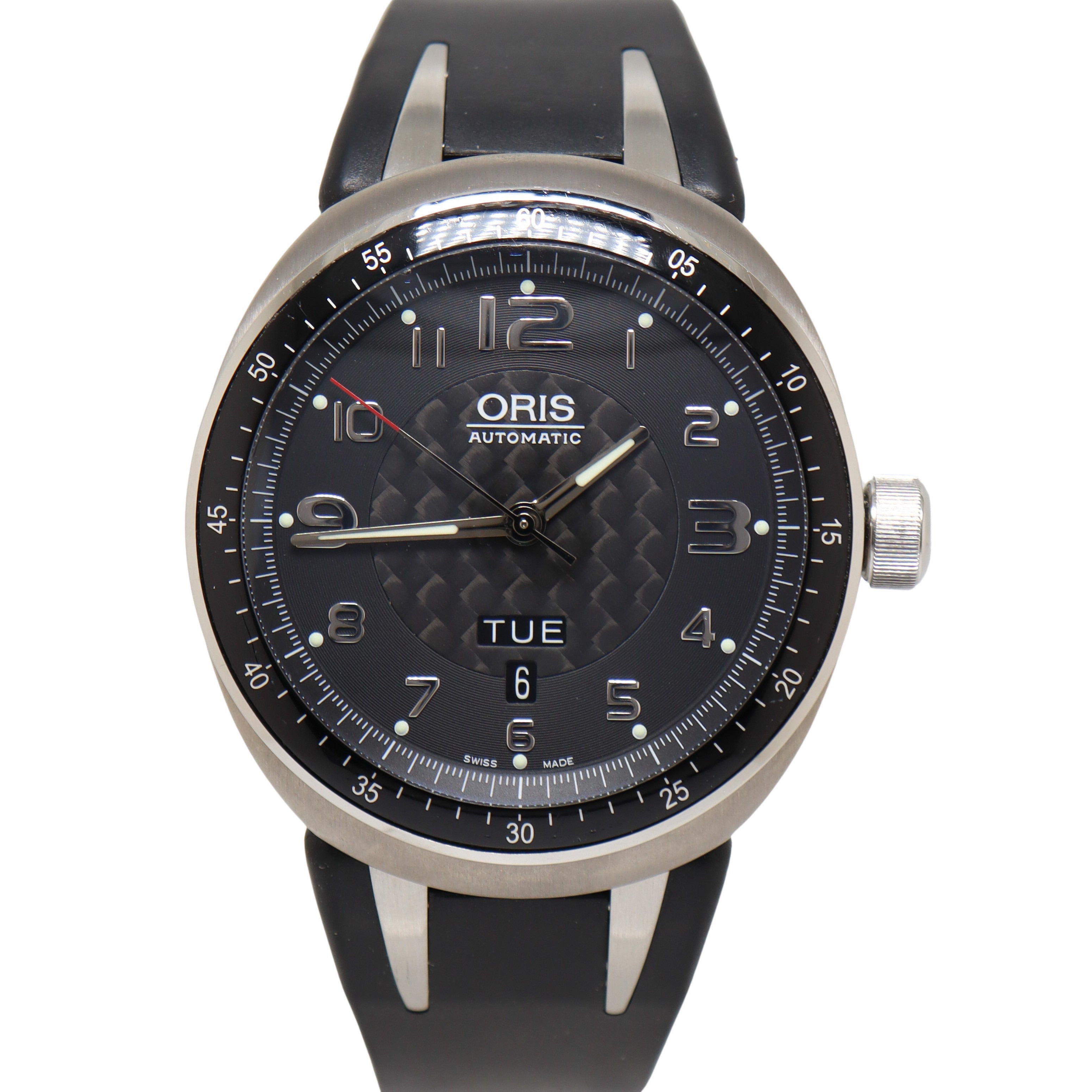 Oris TT3 Day Date Titanium 44mm Grey Dial Watch Reference#: 01 635 7588 7067-07 4 28 02T - Happy Jewelers Fine Jewelry Lifetime Warranty