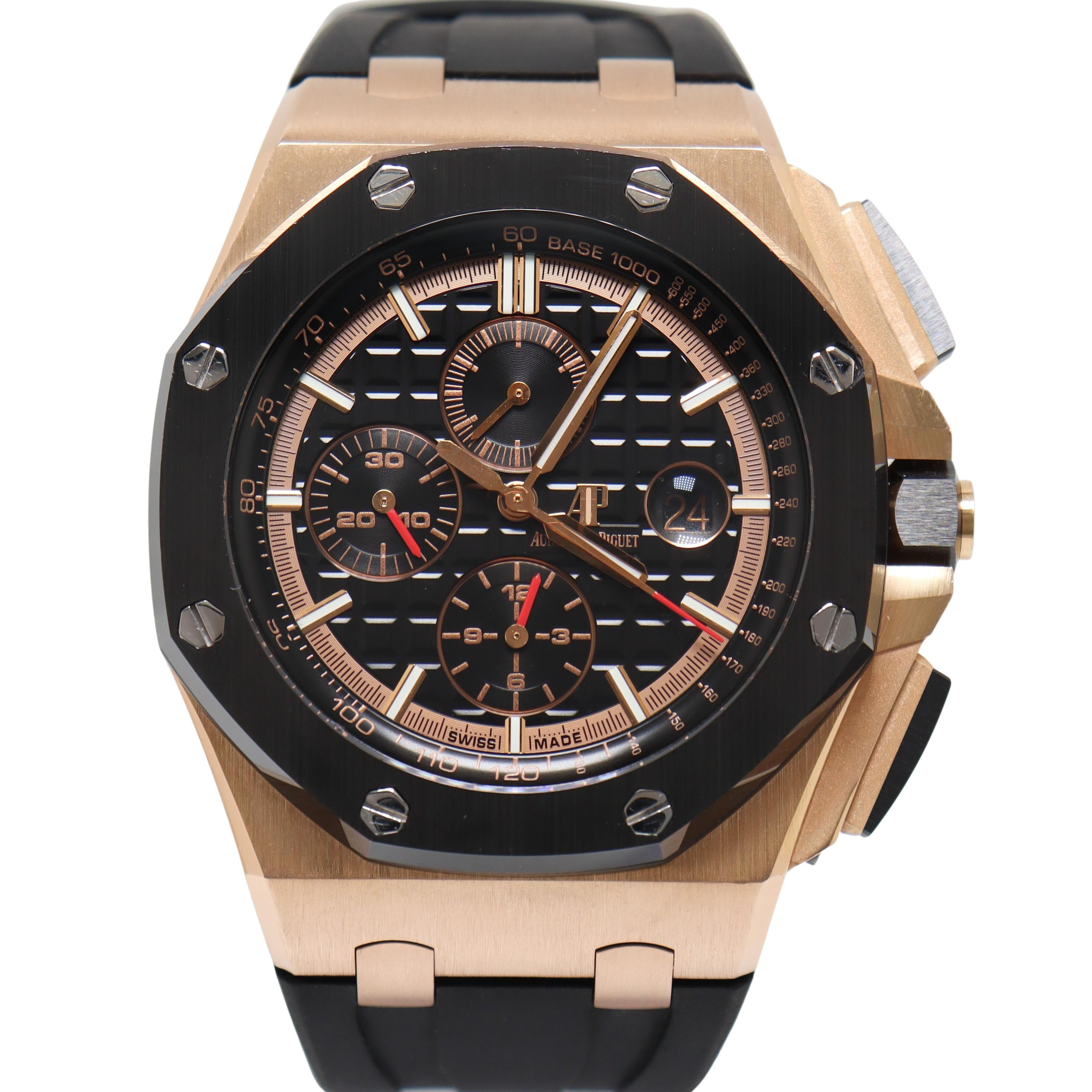 Audemars Piguet Royal Oak Offshore Rose Gold 44mm BlackStick Dial Watch Reference#: 26401RO.OO.A002CA.02 - Happy Jewelers Fine Jewelry Lifetime Warranty