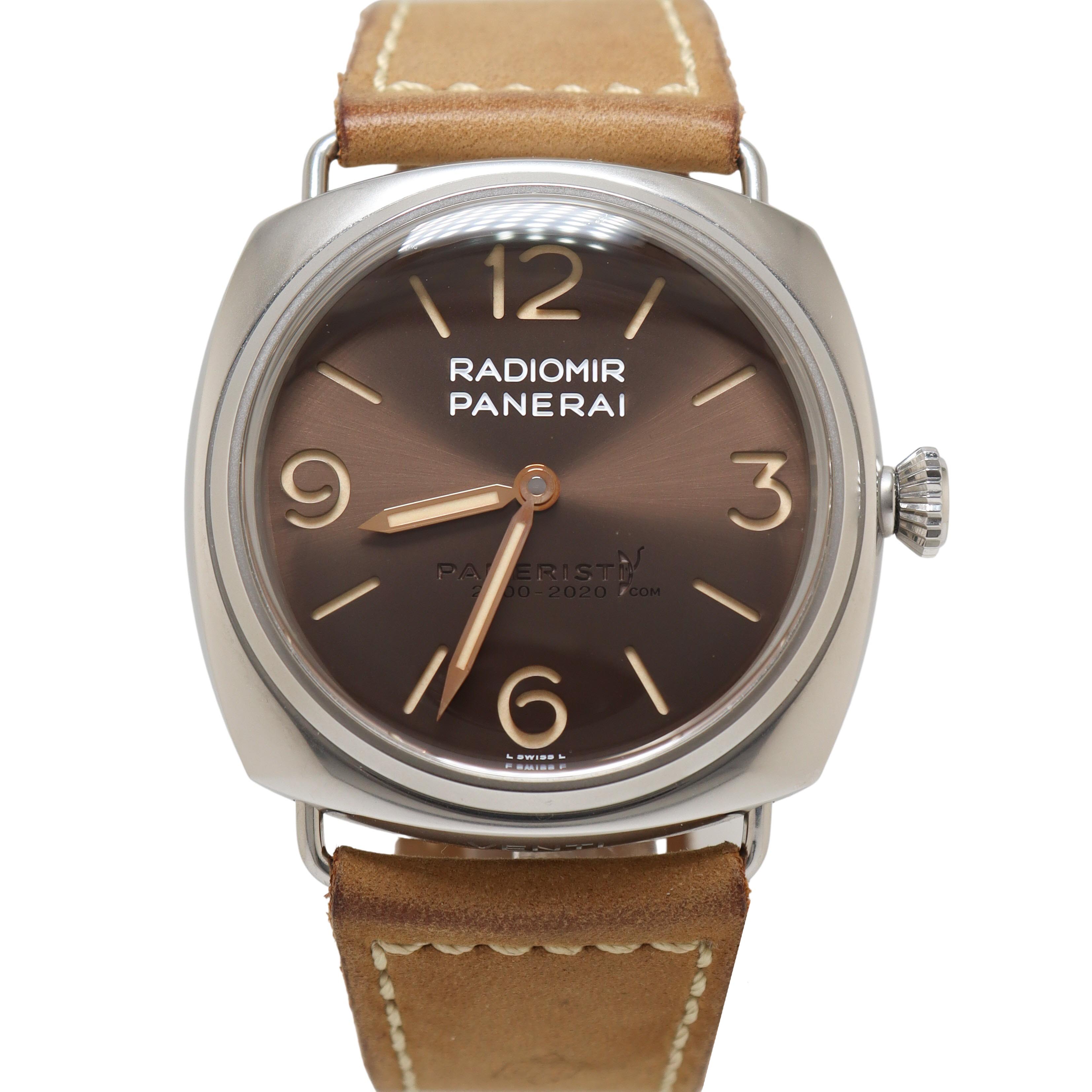 Panerai Radiomir Venti Stainless Steel 44mm Black Arabic & Stick Dial Watch Reference#: PAM2020 - Happy Jewelers Fine Jewelry Lifetime Warranty