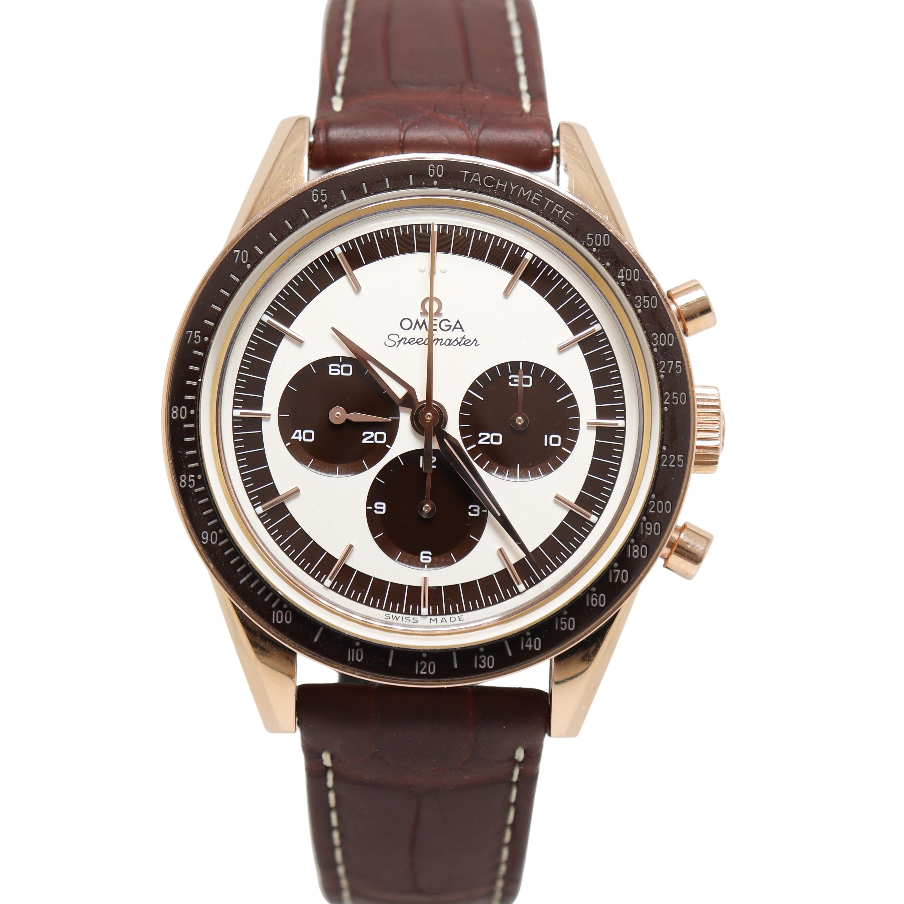 Omega Speedmaster Rose Gold 40mm White/Black Chronograph Dial Watch Reference# 311.63.40.30.02.001 - Happy Jewelers Fine Jewelry Lifetime Warranty