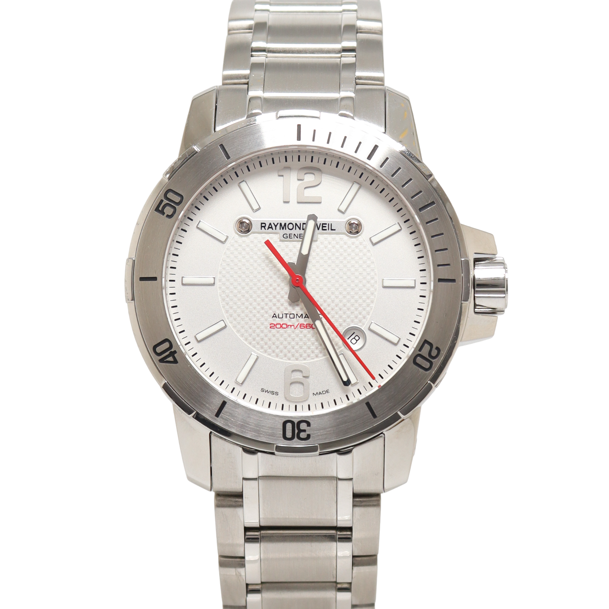 Raymond Weil Stainless Steel 44mm White Stick Dial Watch Reference#: 3900-ST-05307 - Happy Jewelers Fine Jewelry Lifetime Warranty