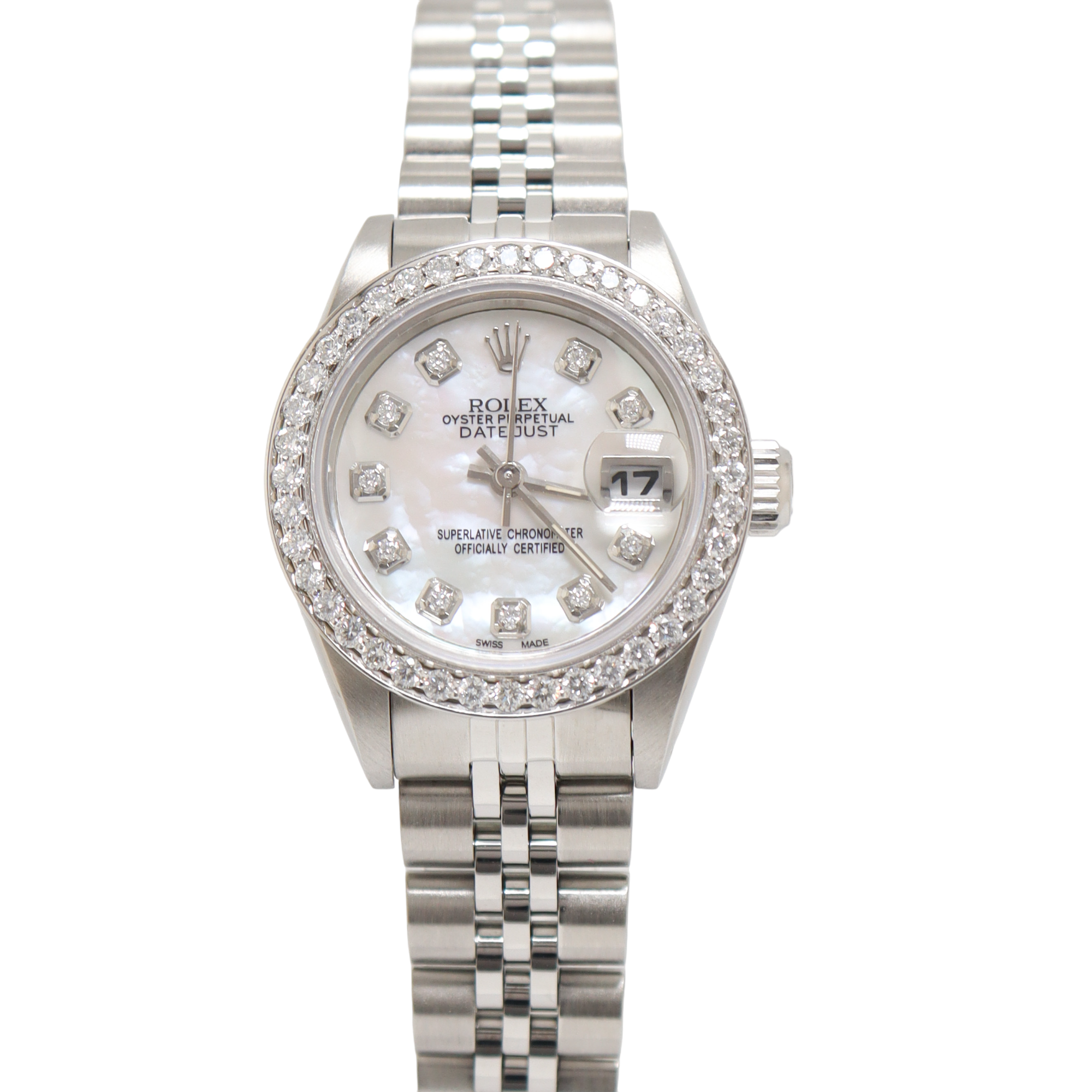 Rolex Datejust Stainless Steel 26mm Custom White MOP Diamond Dial Watch Reference#: 69174 - Happy Jewelers Fine Jewelry Lifetime Warranty
