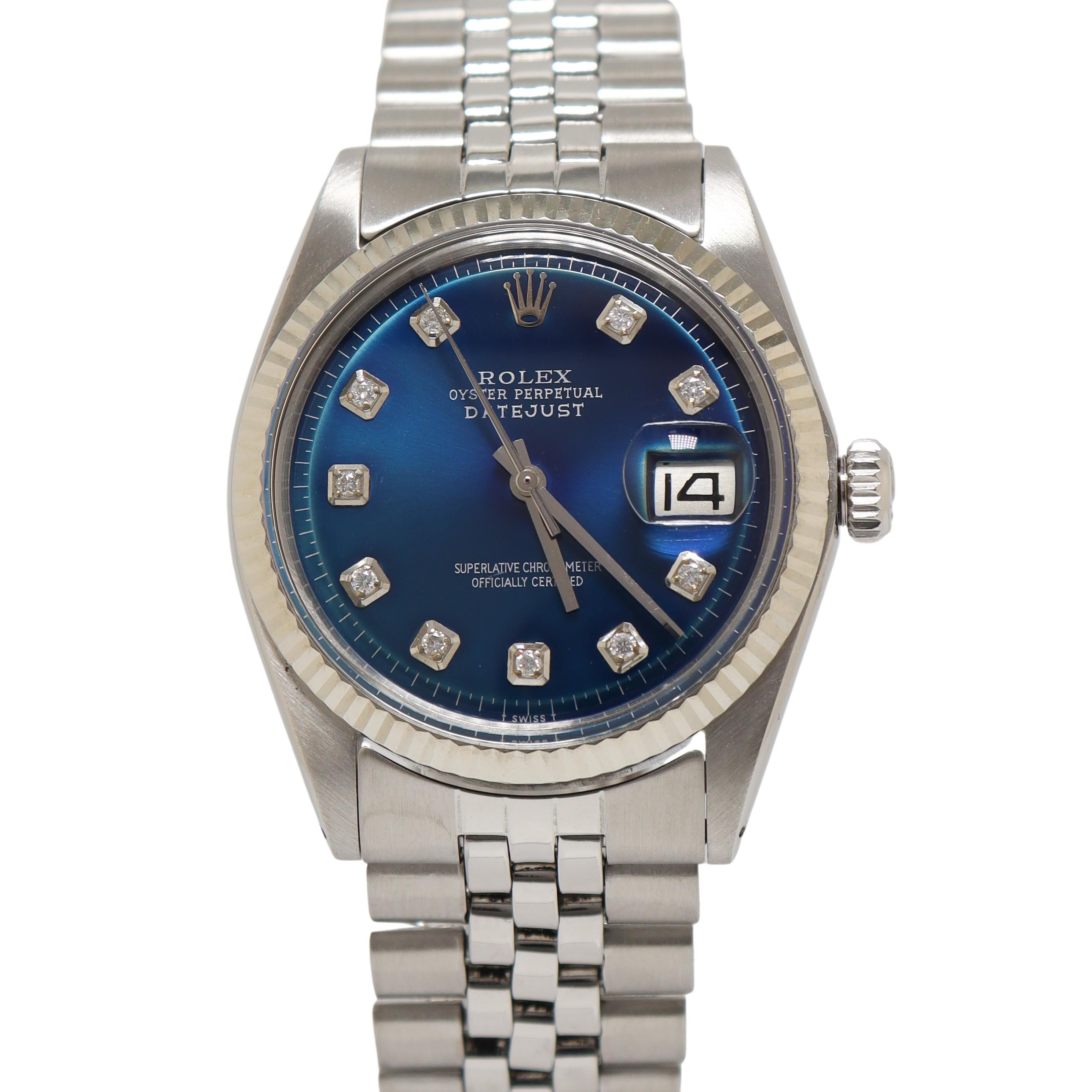 Rolex Datejust Stainless Steel 36mm Blue Diamond Dial Watch Reference#: 1601 - Happy Jewelers Fine Jewelry Lifetime Warranty