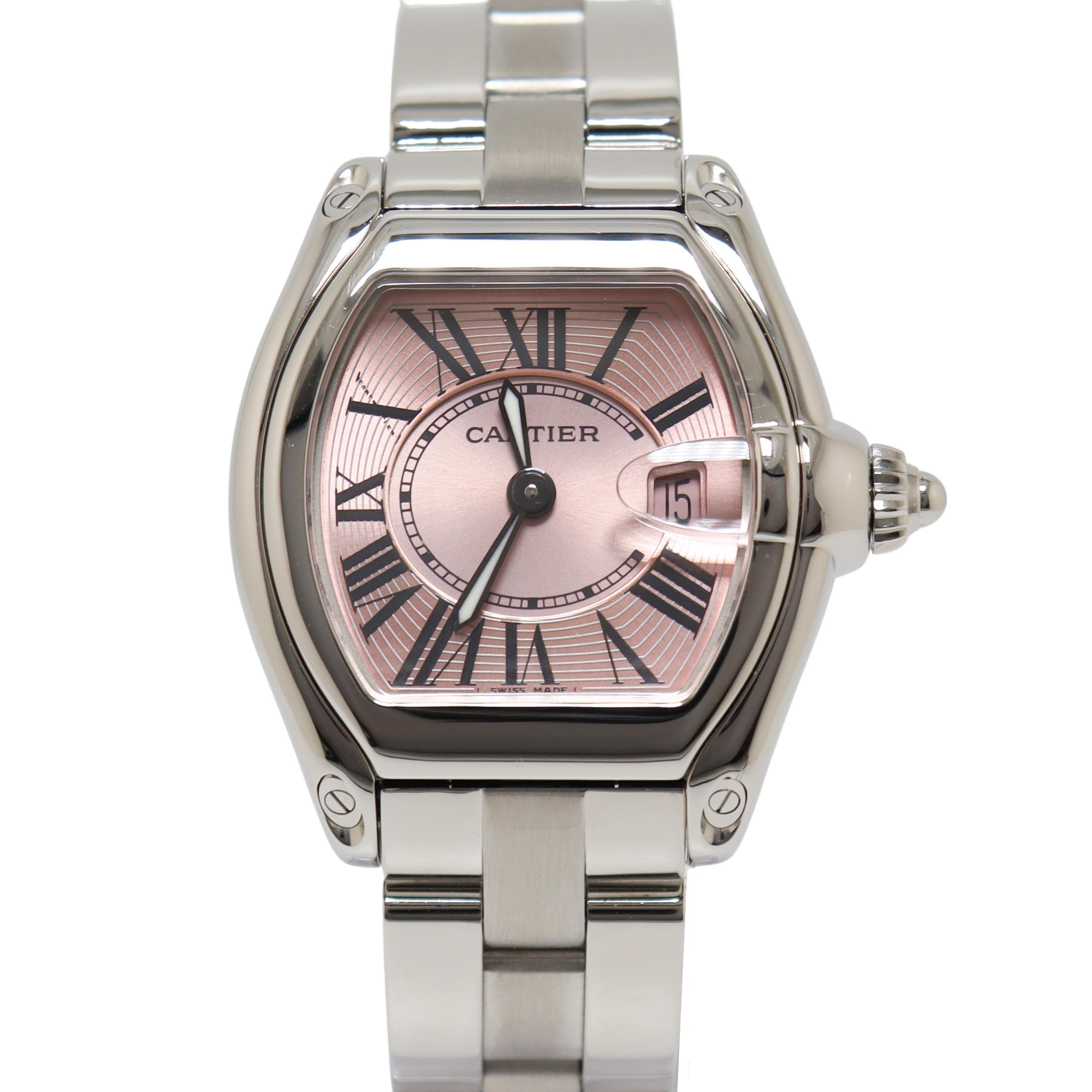 Cartier Roadster Stainless Steel 32mm Salmon Roman Dial Watch