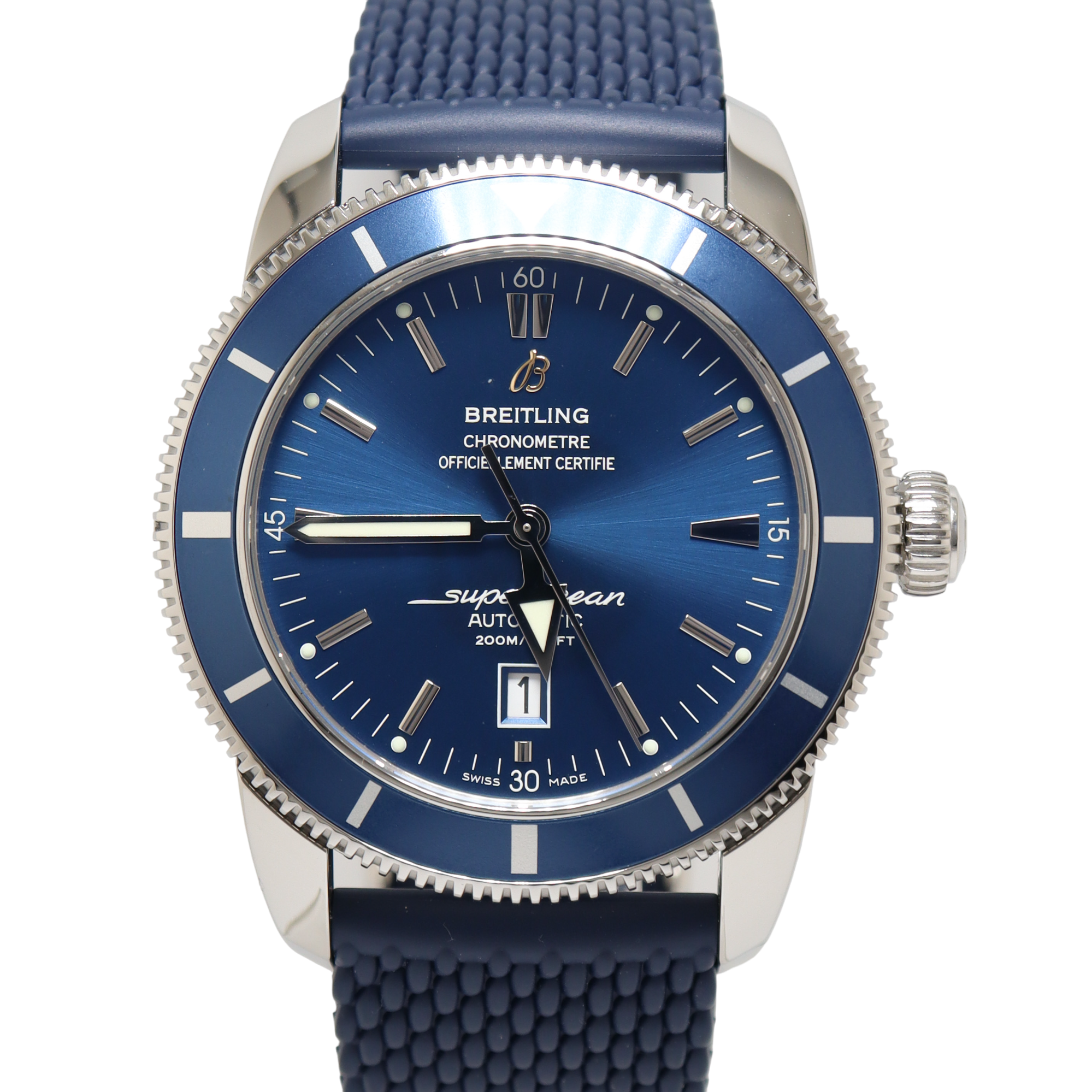 Breitling Superocean Heritage Stainless Steel 46mm Blue Stick Dial Watch Reference#: A17320 - Happy Jewelers Fine Jewelry Lifetime Warranty