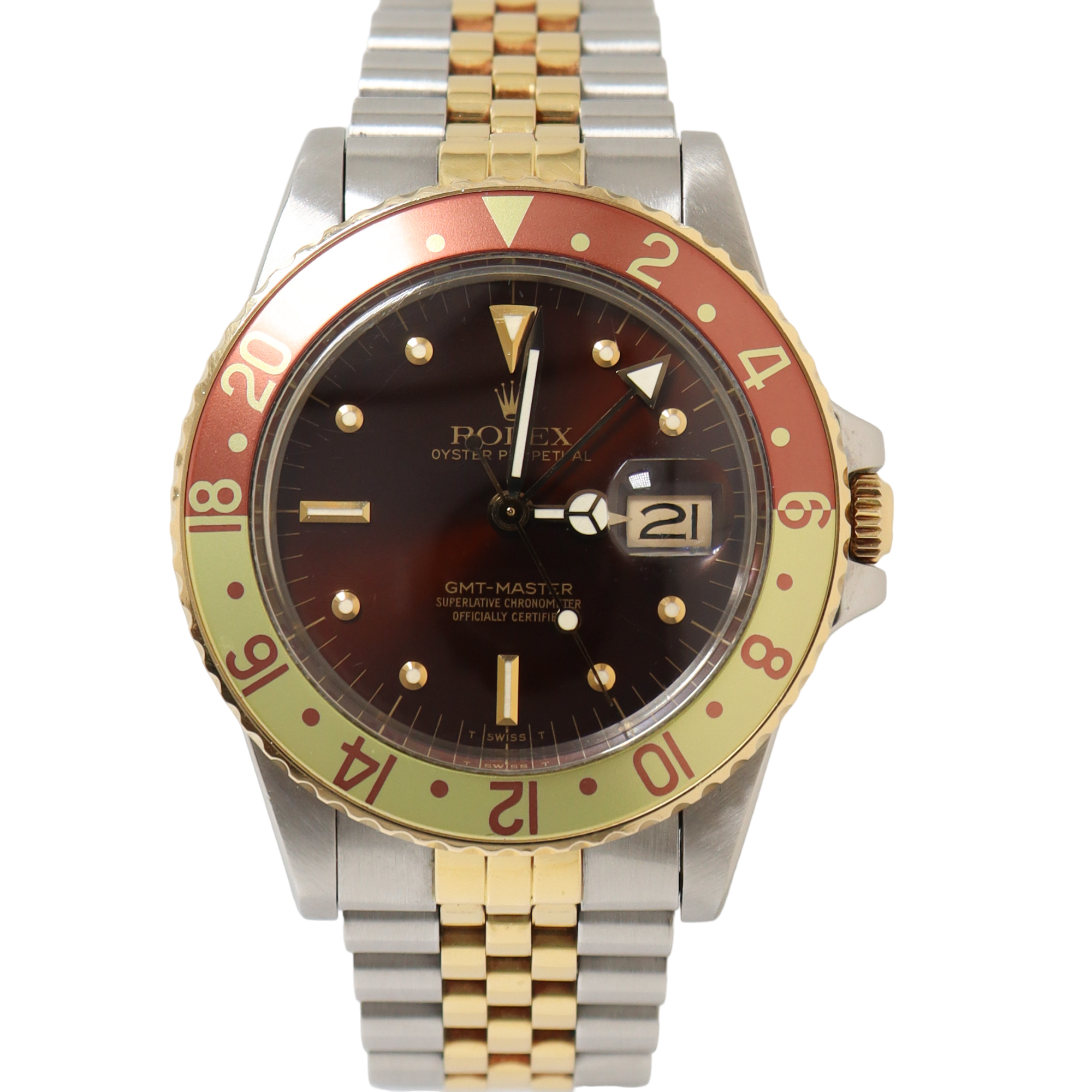 Rolex GMT Master II "Root Beer" Two Tone Yellow Gold & Steel 40mm Brown Dot Dial Watch Reference# 16753 - Happy Jewelers Fine Jewelry Lifetime Warranty