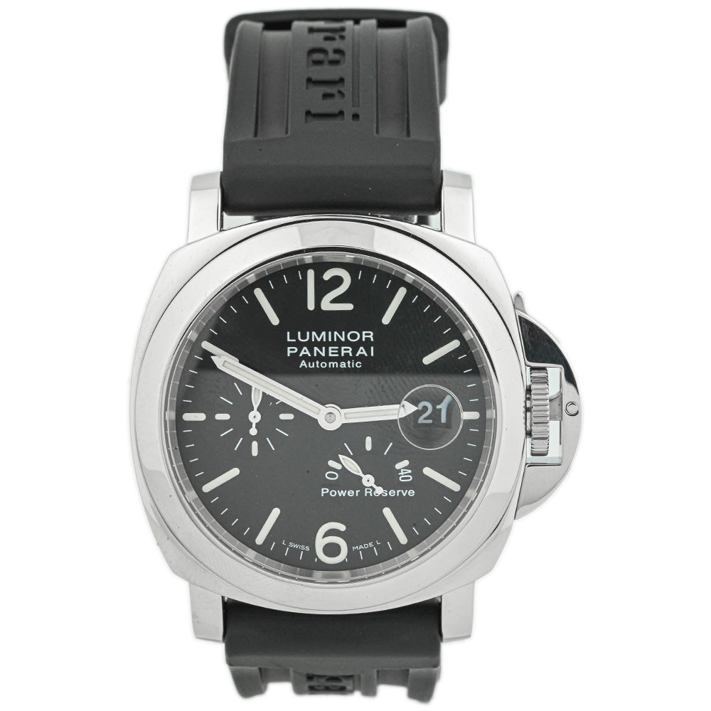 Panerai Men's Luminor Power Reserve Stainless Steel 44mm Black Stick & Arabic Numeral Dial Watch Reference #: PAM01090 - Happy Jewelers Fine Jewelry Lifetime Warranty