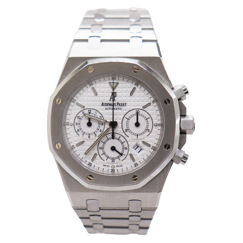 Audemar's Piguet Men's Royal Oak Stainless Steel 39mm White Chronograph Dial Watch Ref# 25860ST.OO.1110ST.05 - Happy Jewelers Fine Jewelry Lifetime Warranty