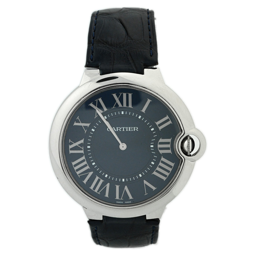 Cartier Mens Ballon Bleu Mecanique (Limited Edition) Platinum 46mm Blue Roman Dial Watch Reference #: W6920059 - Happy Jewelers Fine Jewelry Lifetime Warranty