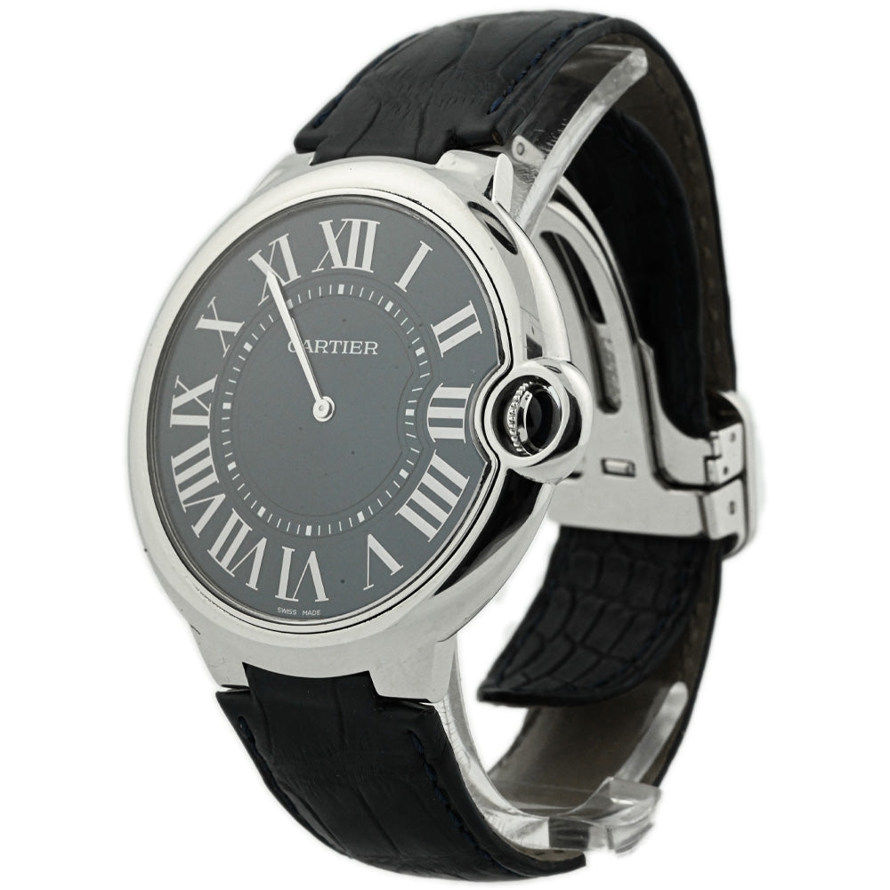 Cartier Mens Ballon Bleu Mecanique (Limited Edition) Platinum 46mm Blue Roman Dial Watch Reference #: W6920059 - Happy Jewelers Fine Jewelry Lifetime Warranty