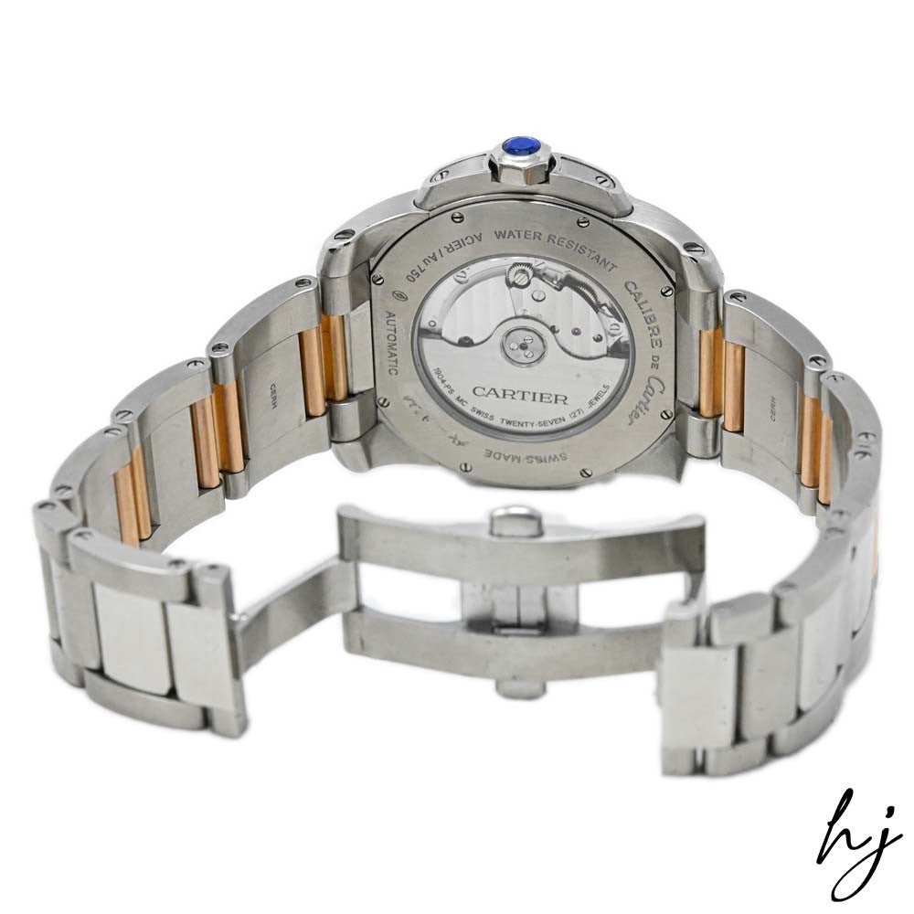 Cartier Men's Calibre De Cartier 18K Pink Gold & Steel 42mm Silver Dial Watch Reference #: W7100036 - Happy Jewelers Fine Jewelry Lifetime Warranty