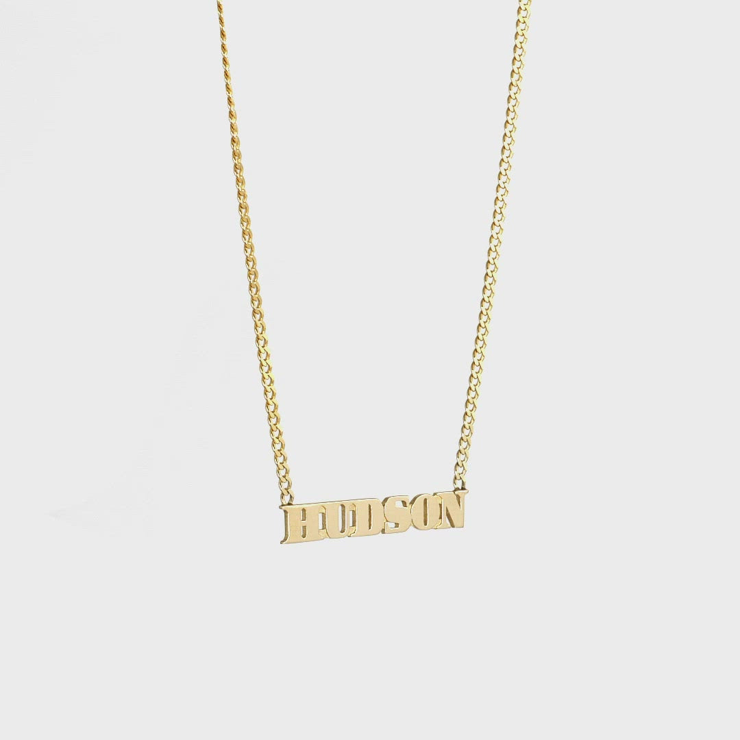 Small Block Name Necklace w/ Curb Chain
