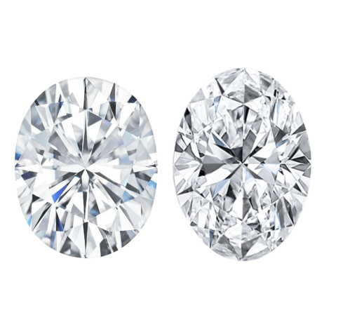 Pictured from left to right: Moissanite, Diamond 